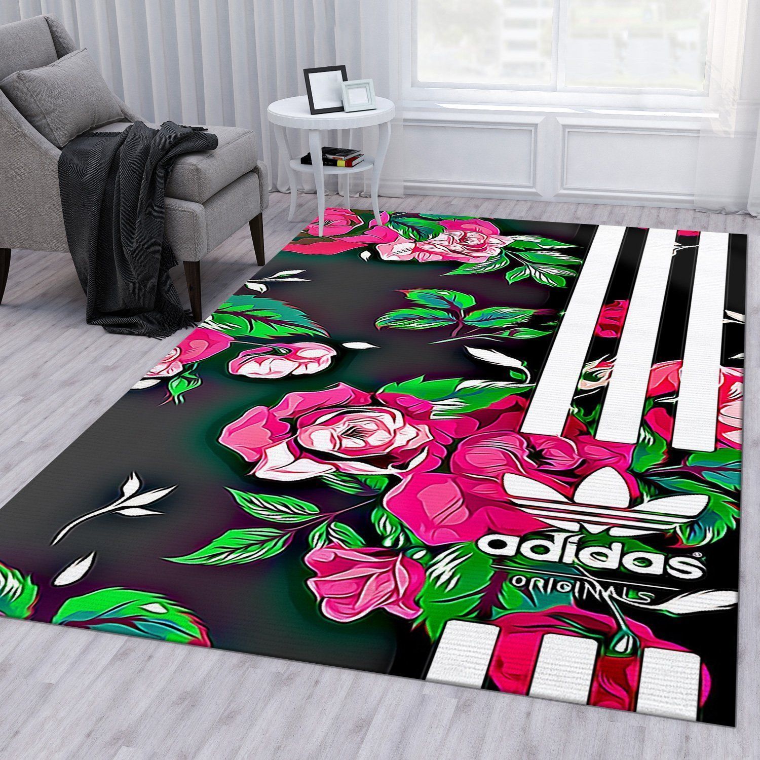 Adidas Flower Fashion Brand Rug Bedroom Rug Home Decor Floor Decor - Indoor Outdoor Rugs