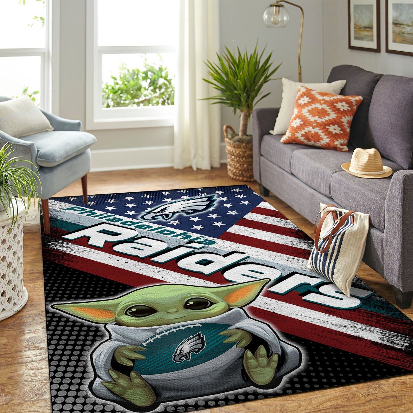 Philadelphia Eagles Nfl Team Logo Baby Yoda Us Style Nice Gift Home Decor Rectangle Area Rug - Indoor Outdoor Rugs