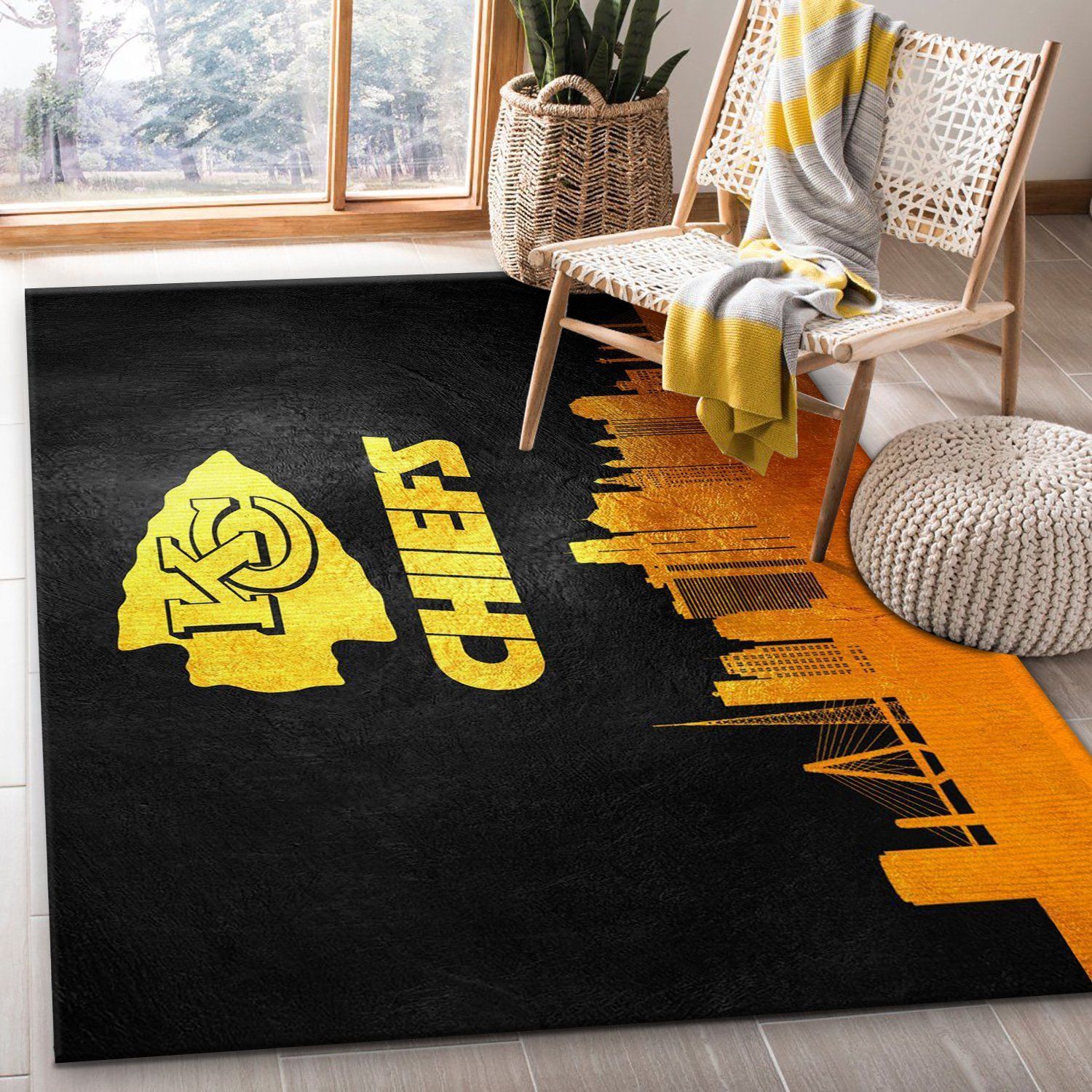 Kansas City Chiefs Skyline NFL Area Rug, Bedroom, Home US Decor - Indoor Outdoor Rugs