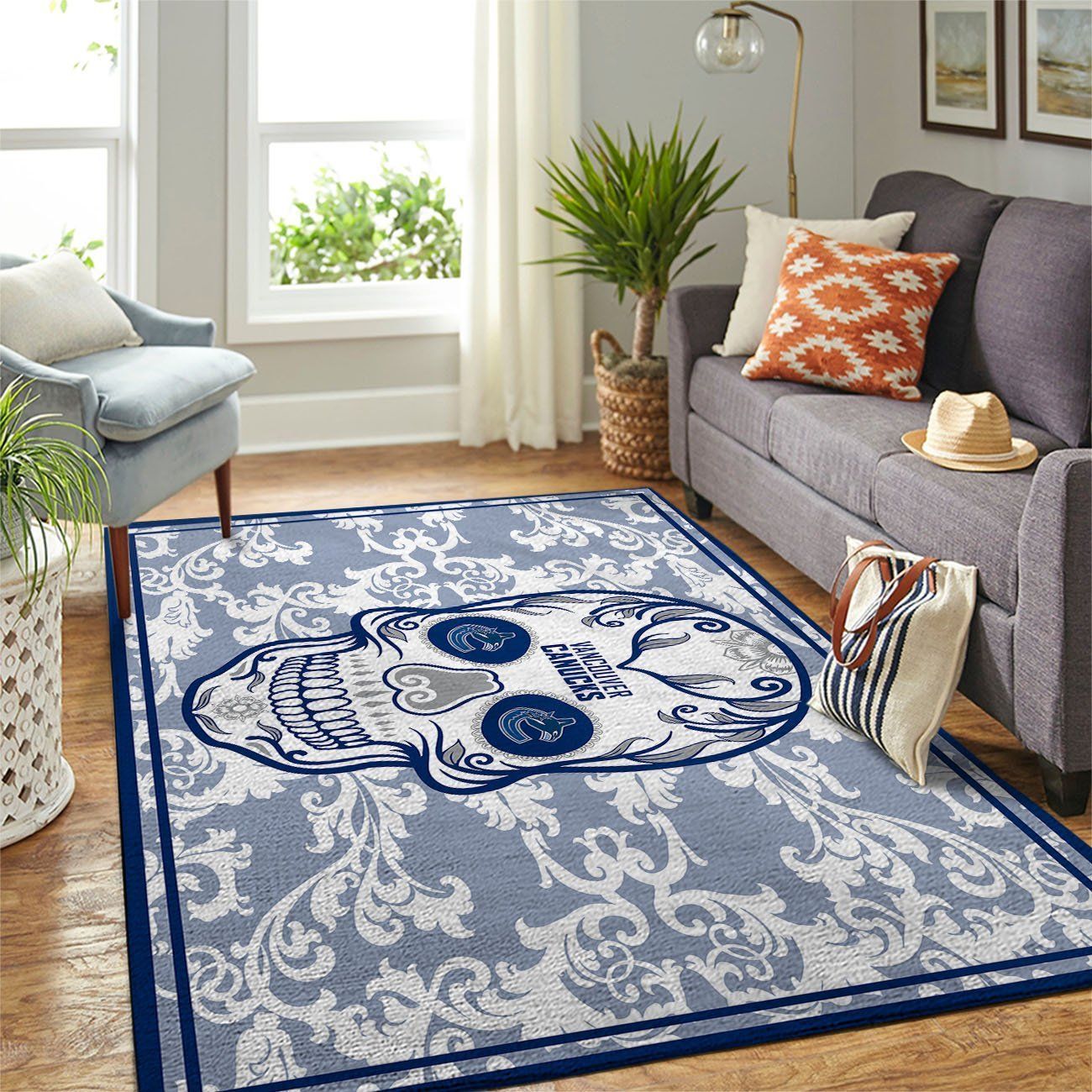 Vancouver Canucks Nhl Team Logo Skull Flower Style Nice Gift Home Decor Rectangle Area Rug - Indoor Outdoor Rugs