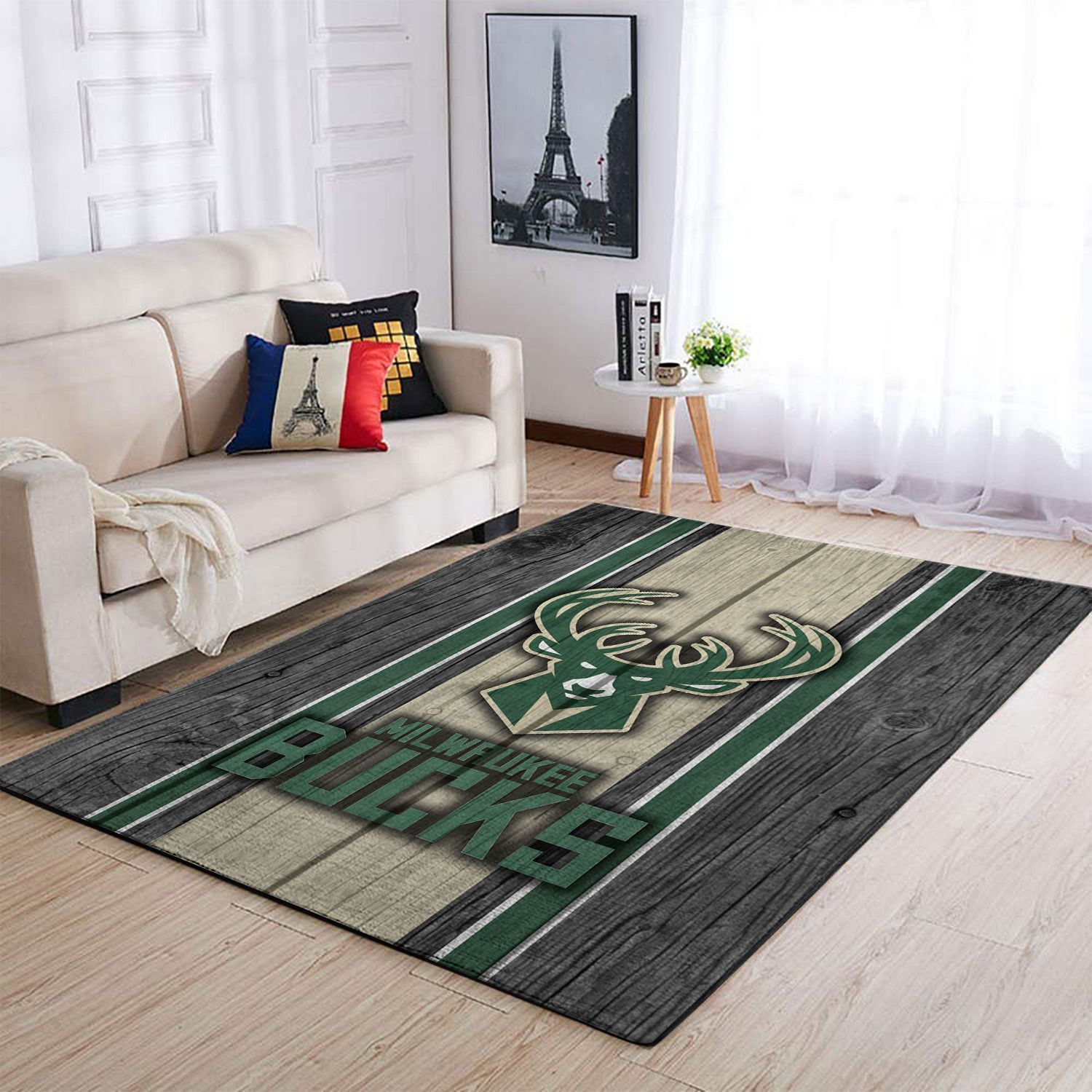 Milwaukee Bucks Nba Team Logo Wooden Style Nice Gift Home Decor Rectangle Area Rug - Indoor Outdoor Rugs