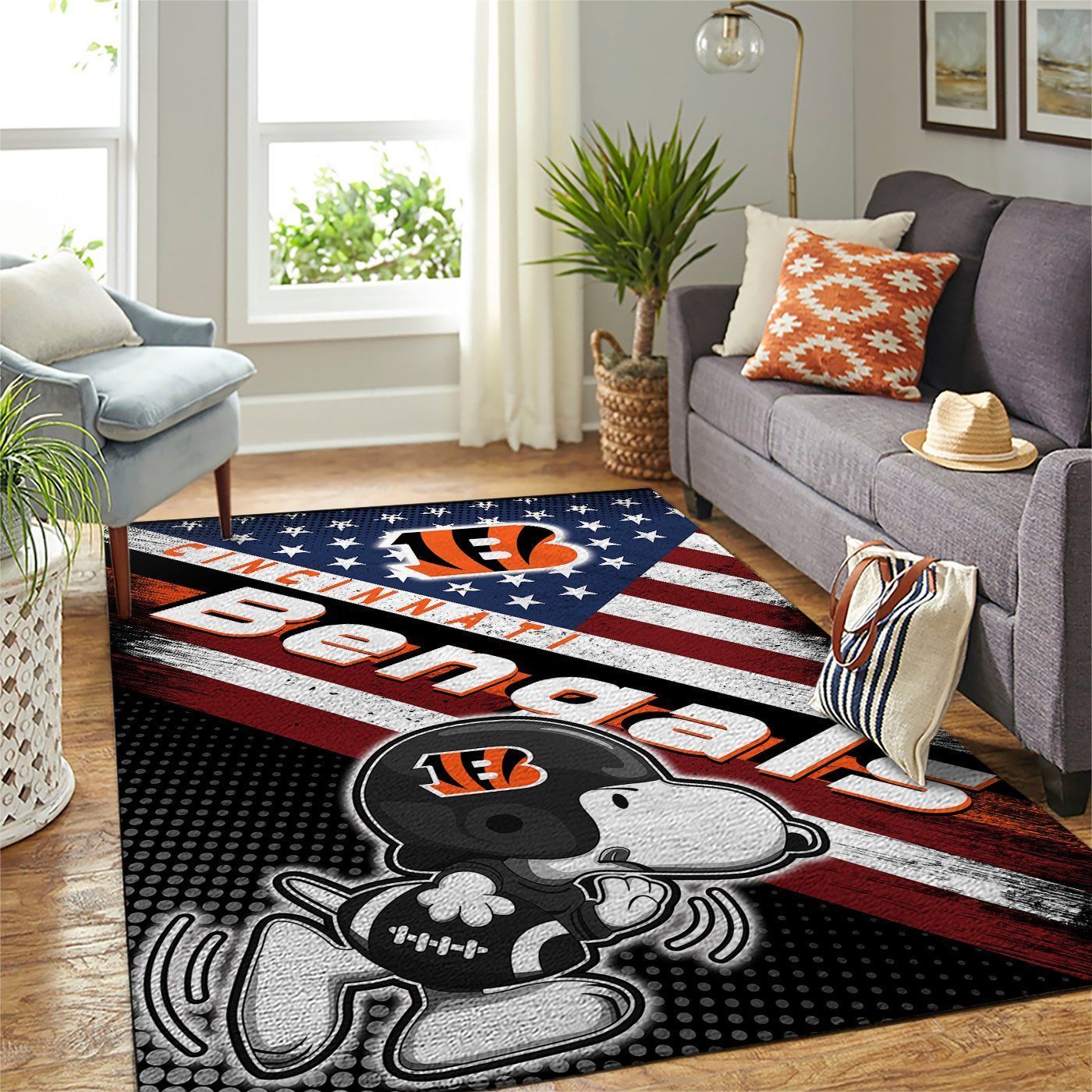 Cincinnati Bengals Nfl Team Logo Snoopy Us Style Nice Gift Home Decor Rectangle Area Rug - Indoor Outdoor Rugs