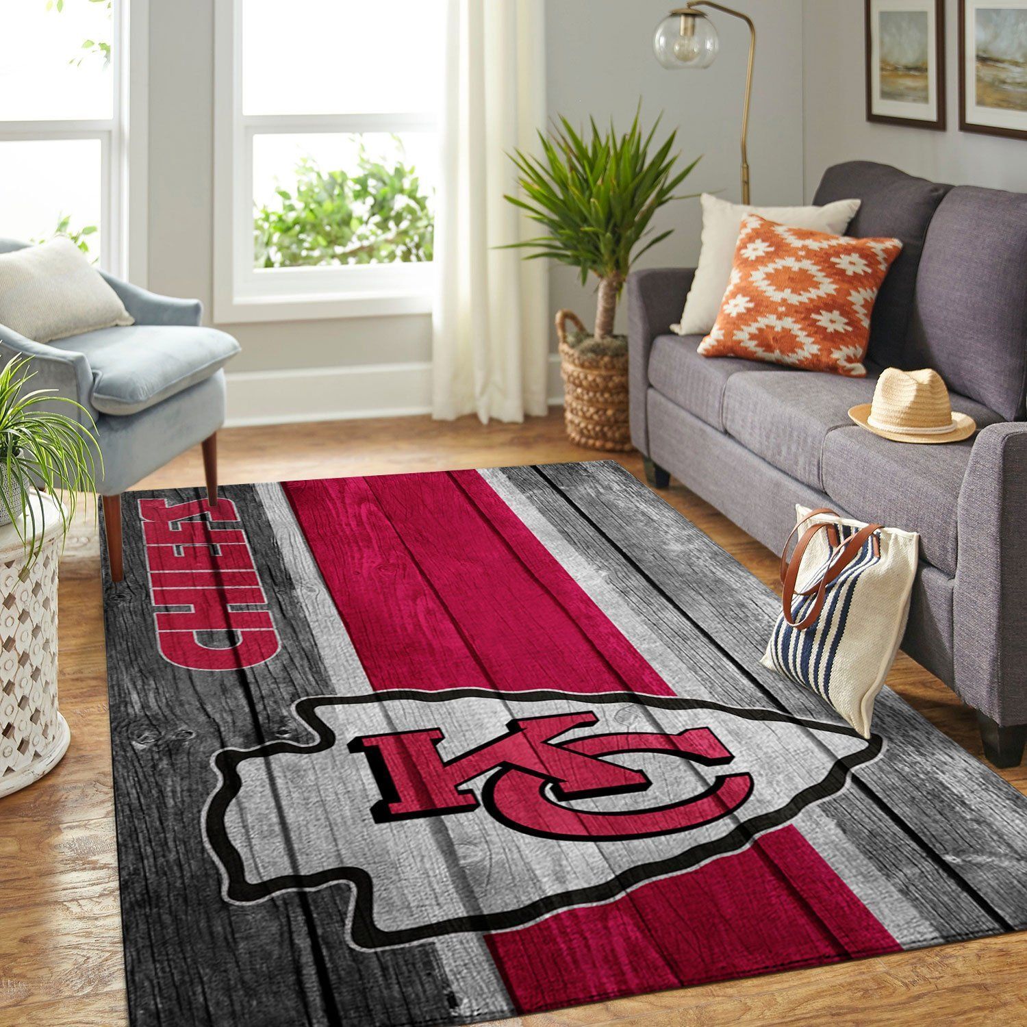 Kansas City Chiefs Nfl Team Logo Wooden Style Style Nice Gift Home Decor Rectangle Area Rug - Indoor Outdoor Rugs