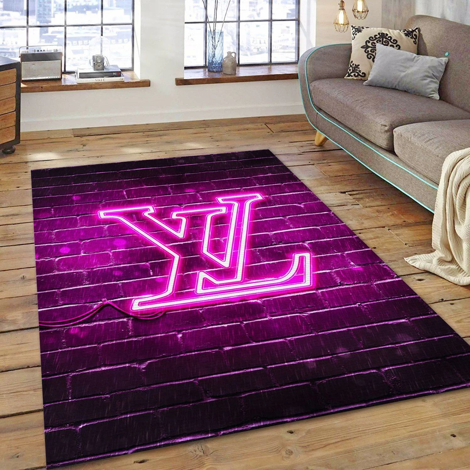 Louis Vuitton Neon Fashion Brand Rectangle Rug, Living Room Rug - Home Decor Floor Decor - Indoor Outdoor Rugs