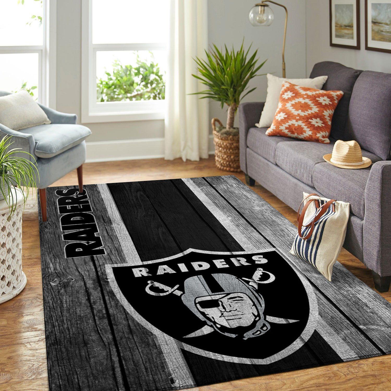 Oakland Raiders Nfl Team Logo Wooden Style Style Nice Gift Home Decor Rectangle Area Rug - Indoor Outdoor Rugs