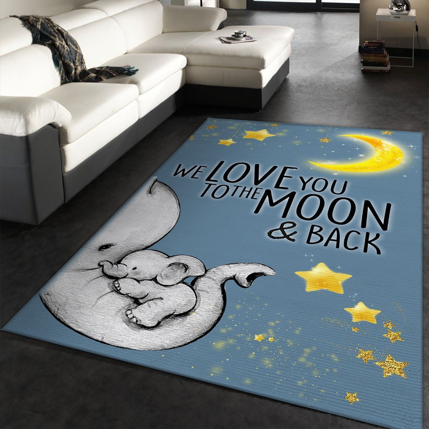 ELEPHANT LOVE YOU TO THE MOON AND BACK LIGHT RUG DINING ROOM RUGS - Indoor Outdoor Rugs