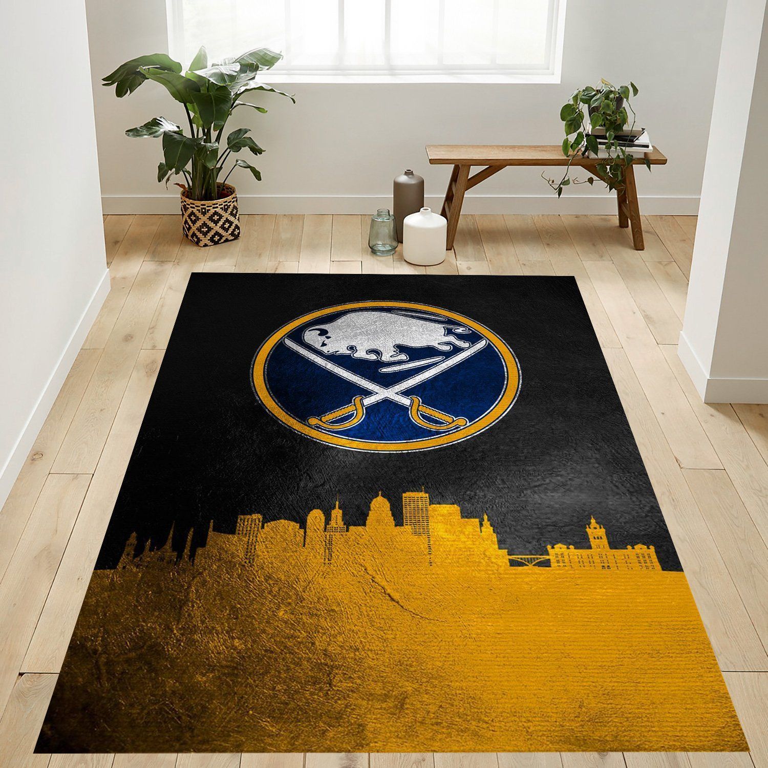 Buffalo Sabres Skyline Nfl Team Logo Rug Bedroom Rug US Gift Decor - Indoor Outdoor Rugs