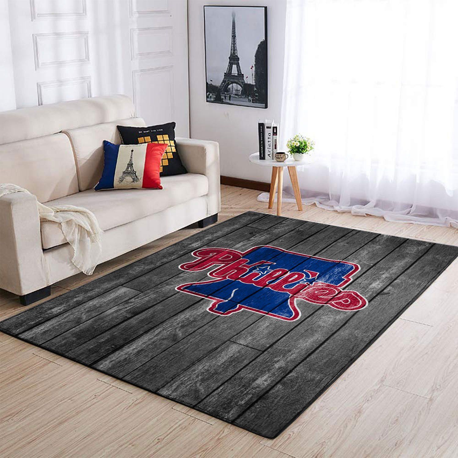 Philadelphia Phillies Mlb Team Logo Grey Wooden Style Style Nice Gift Home Decor Rectangle Area Rug - Indoor Outdoor Rugs