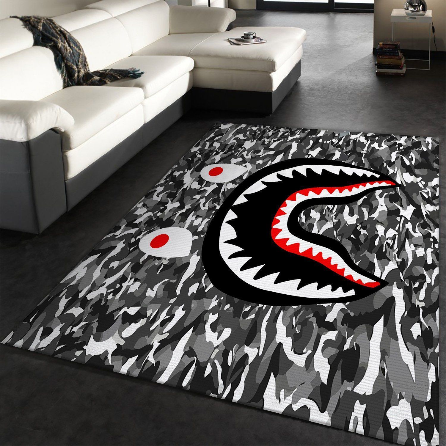 Bape Shark Black Army Pattern Area Rugs Living Room Carpet Christmas Gift Decor - Indoor Outdoor Rugs