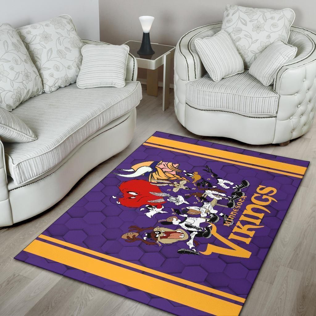 Loony Tunes Vikings Team Rug Area Football Carpet Fan 4 - Indoor Outdoor Rugs