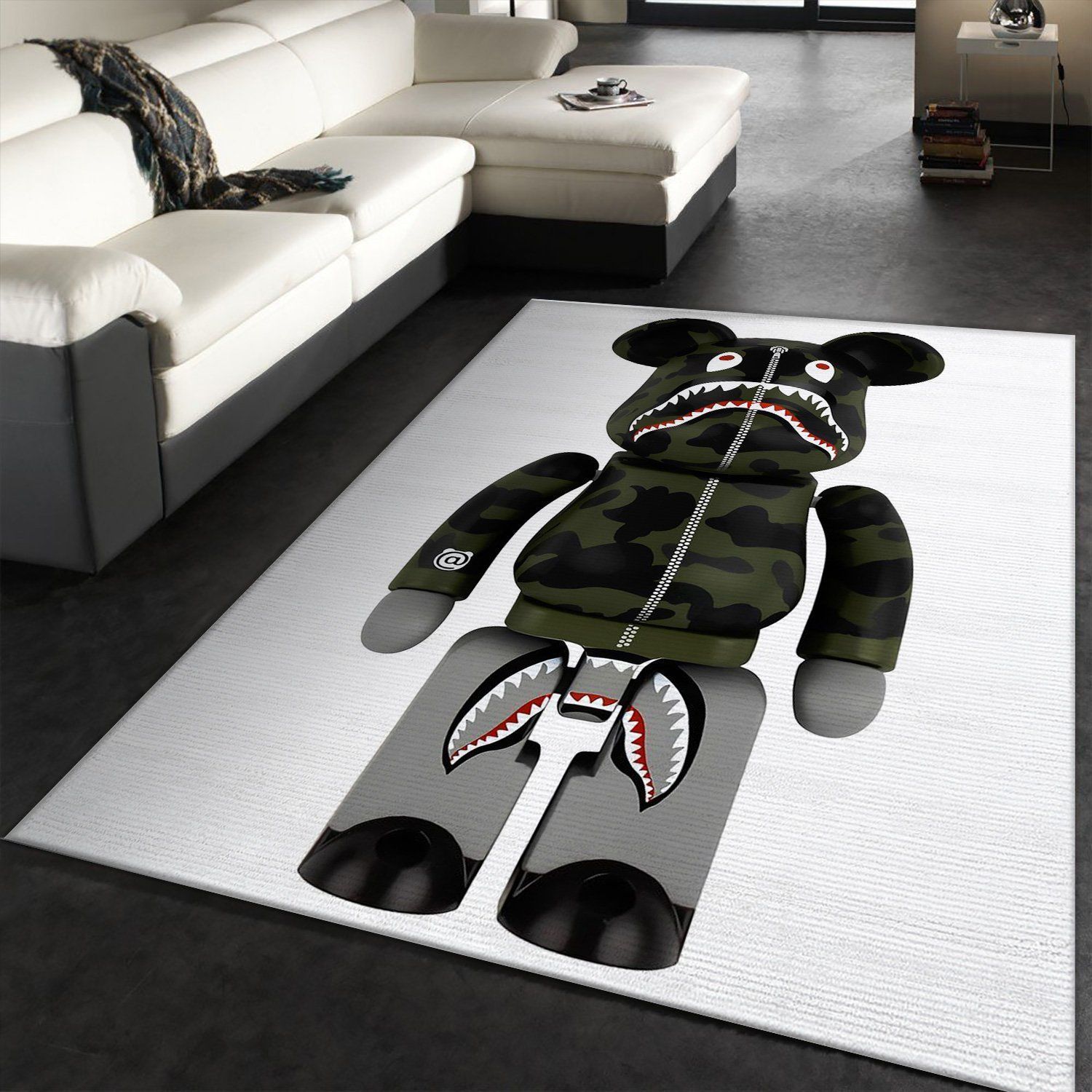 Bearbrick Bape Shark Camo Area Rugs Bedroom Rug Christmas Gift US Decor - Indoor Outdoor Rugs