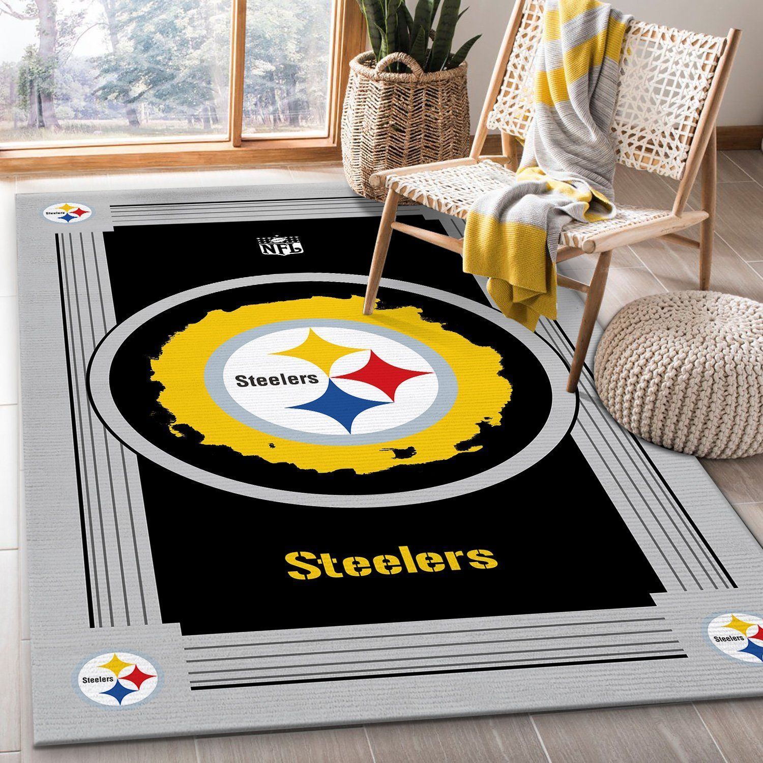 Pittsburgh Steelers Nfl Logo Style Rug Room Carpet Custom Area Floor Home Decor - Indoor Outdoor Rugs