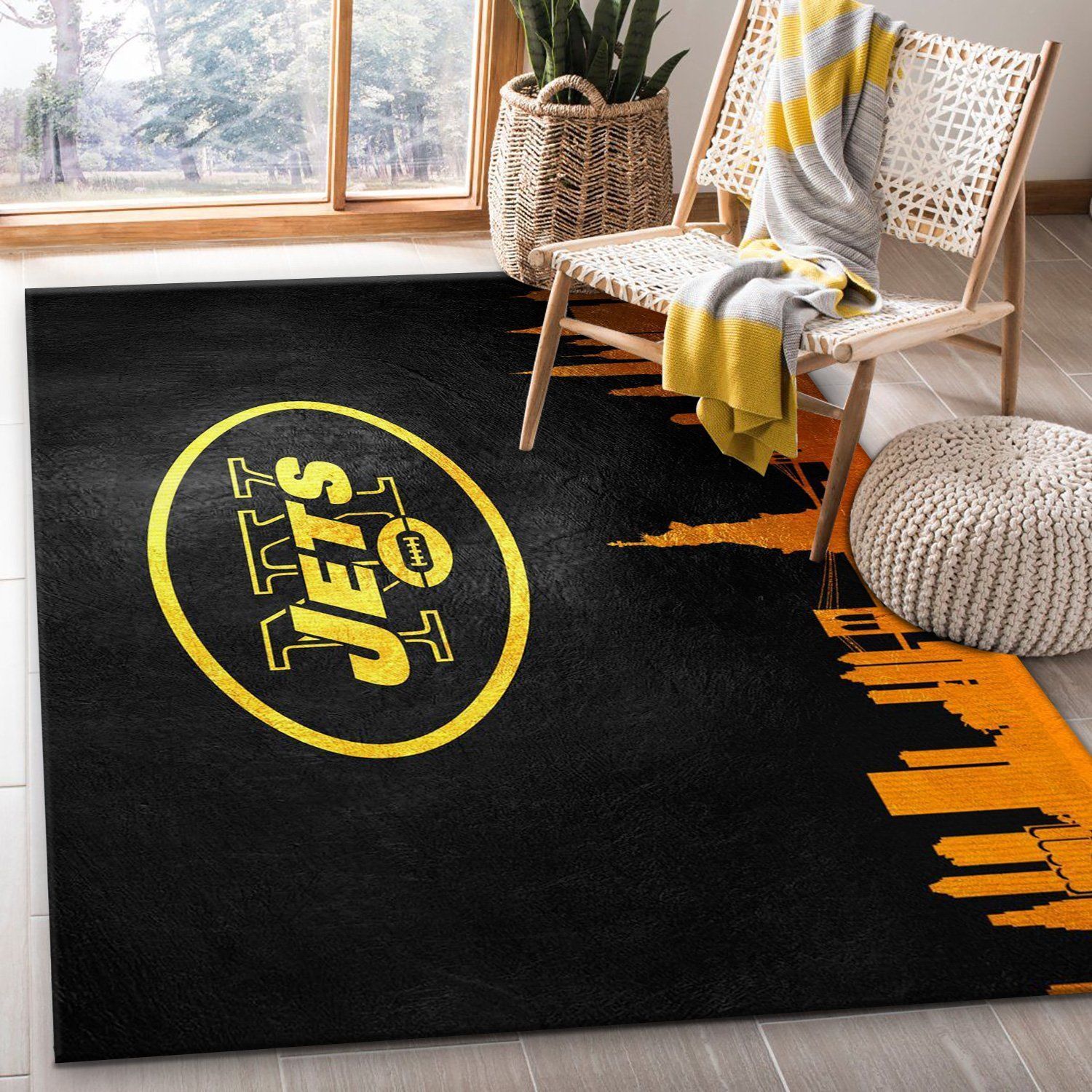 New York Jets Skyline NFL Team Logos Area Rug, Bedroom, US Gift Decor - Indoor Outdoor Rugs