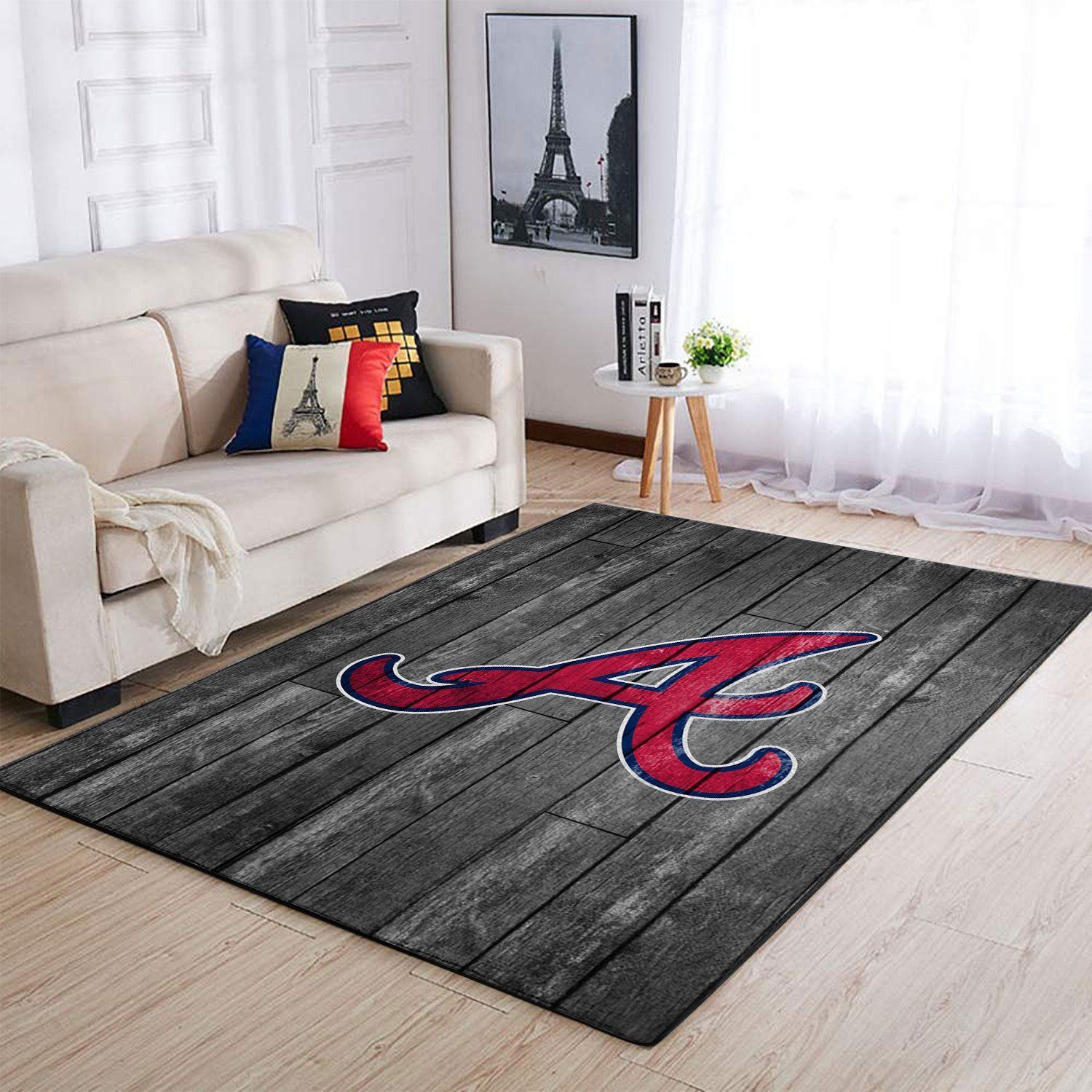 Atlanta Braves Mlb Team Logo Grey Wooden Style Style Nice Gift Home Decor Rectangle Area Rug - Indoor Outdoor Rugs