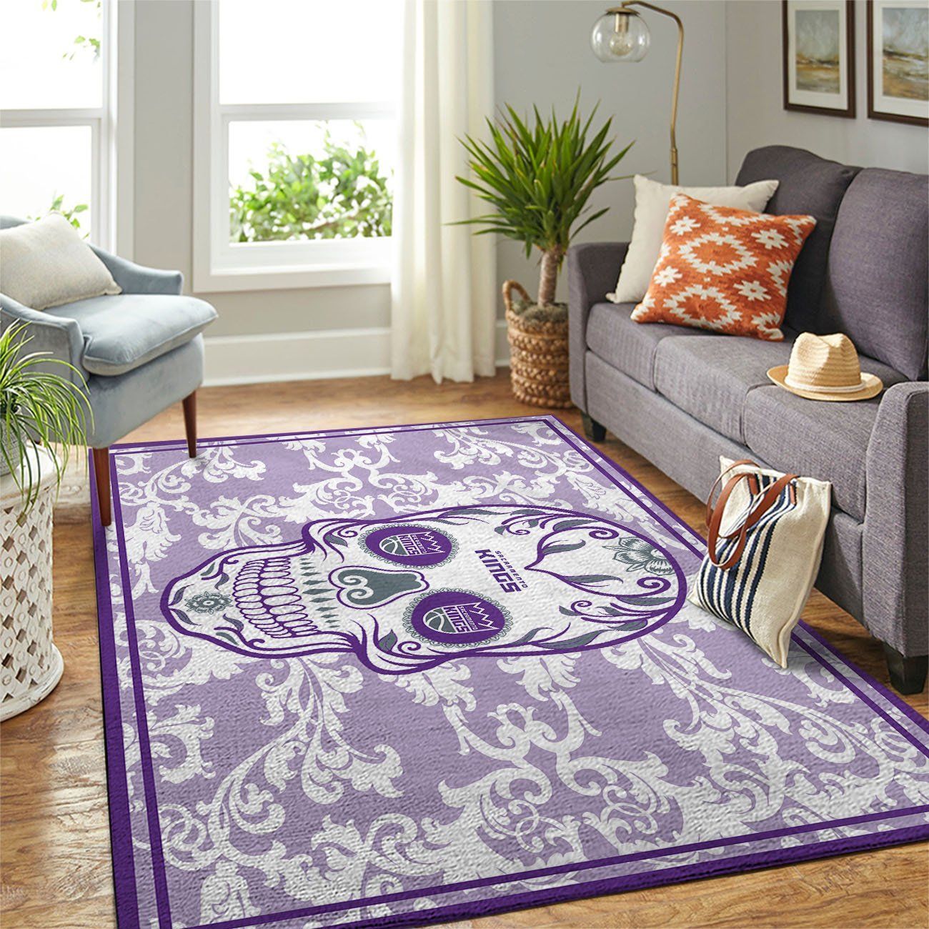 Sacramento Kings Nba Team Logo Skull Flower Style Nice Gift Home Decor Rectangle Area Rug - Indoor Outdoor Rugs