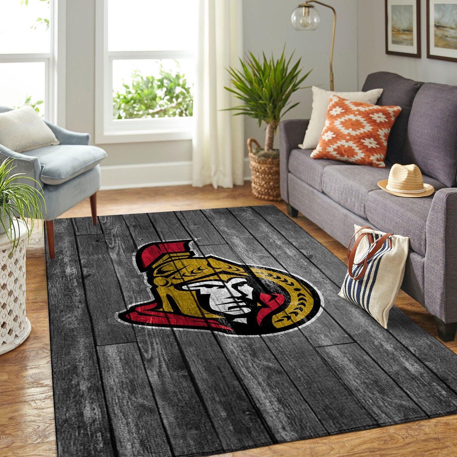 Ottawa Senators Nhl Team Logo Grey Wooden Style Nice Gift Home Decor Rectangle Area Rug - Indoor Outdoor Rugs