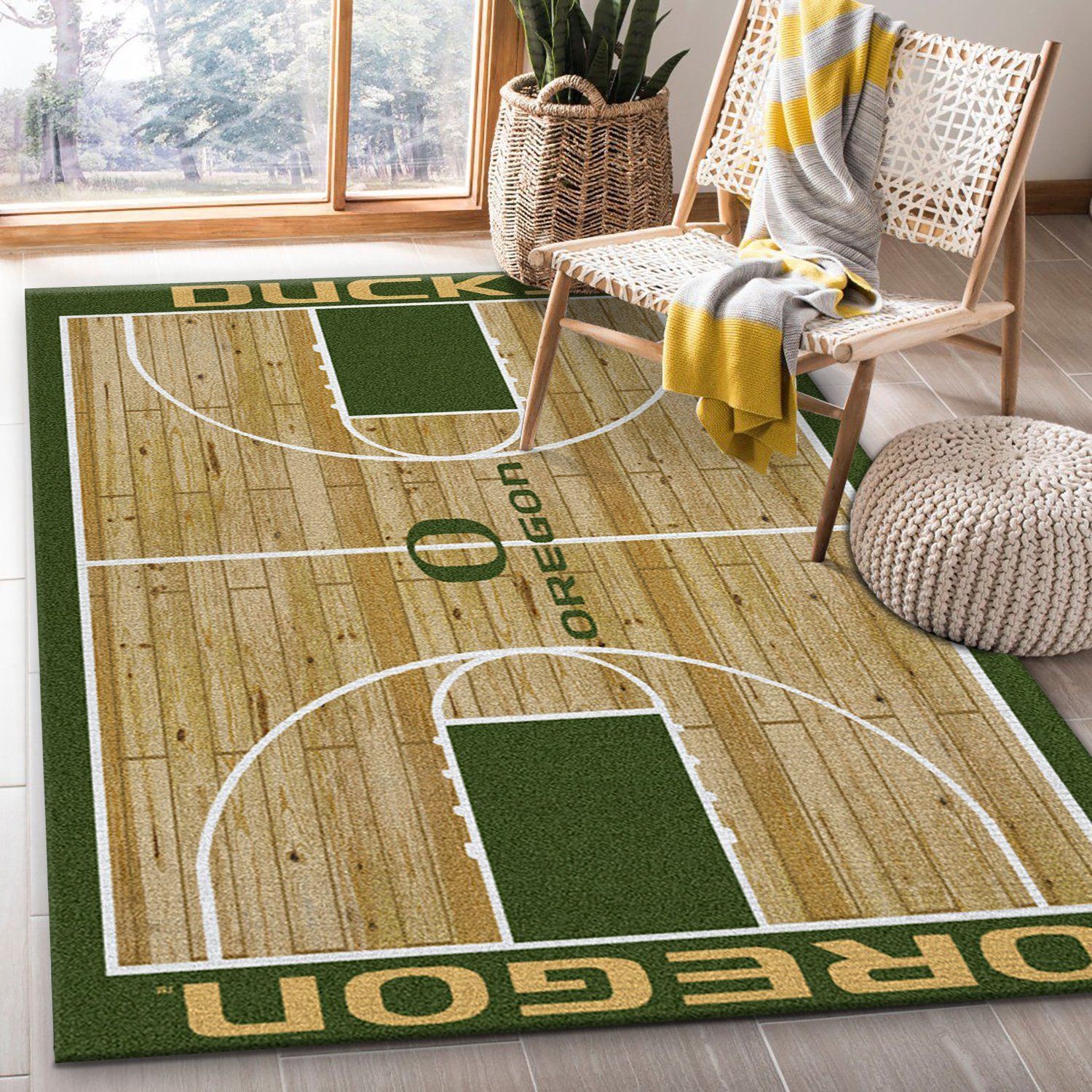 College Home Court Oregon Basketball Team Logo Area Rug, Kitchen Rug, Home US Decor - Indoor Outdoor Rugs