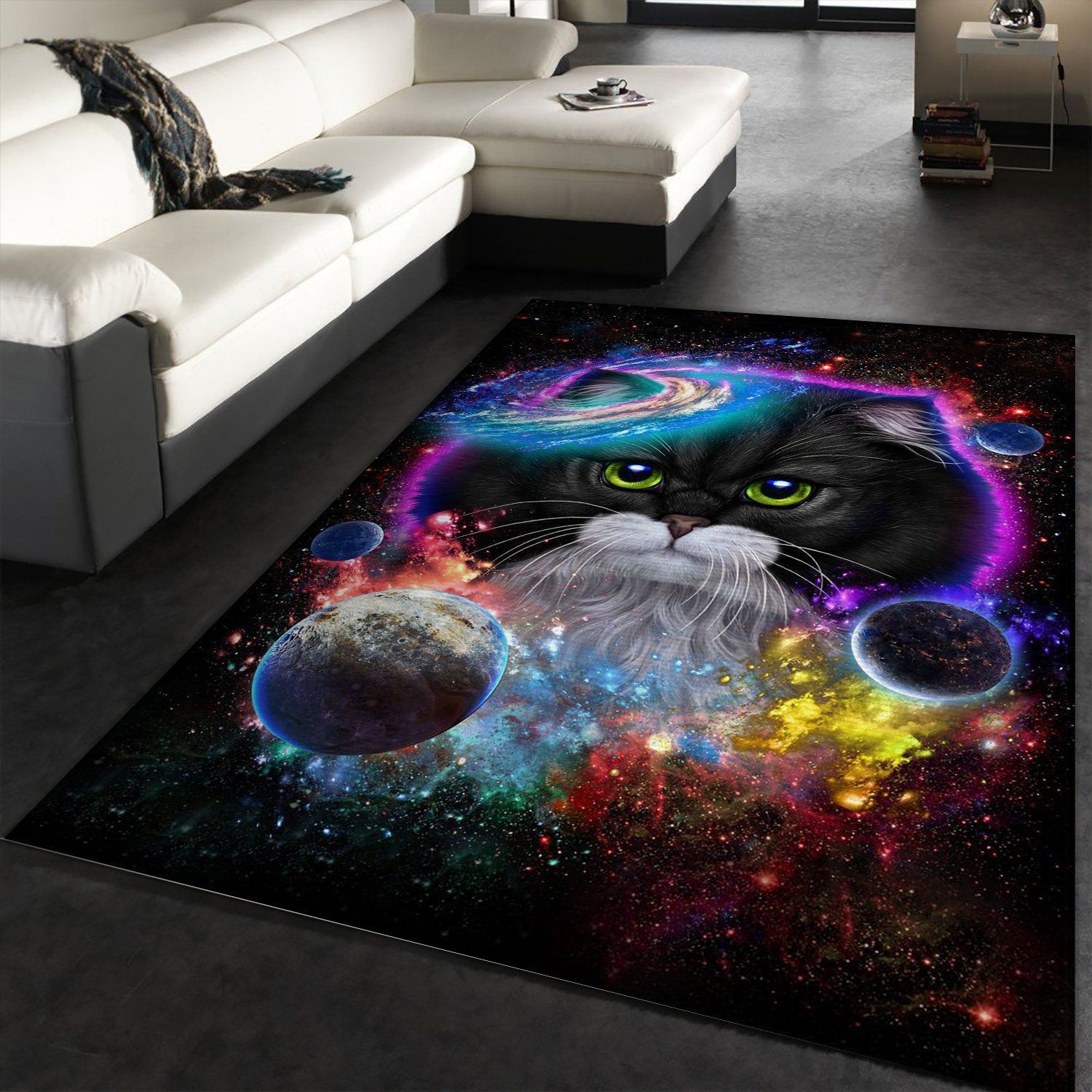 Cat In Galaxy Space Cosmos Area Rug Carpet Living Room Rug Home Decor Floor Decor - Indoor Outdoor Rugs