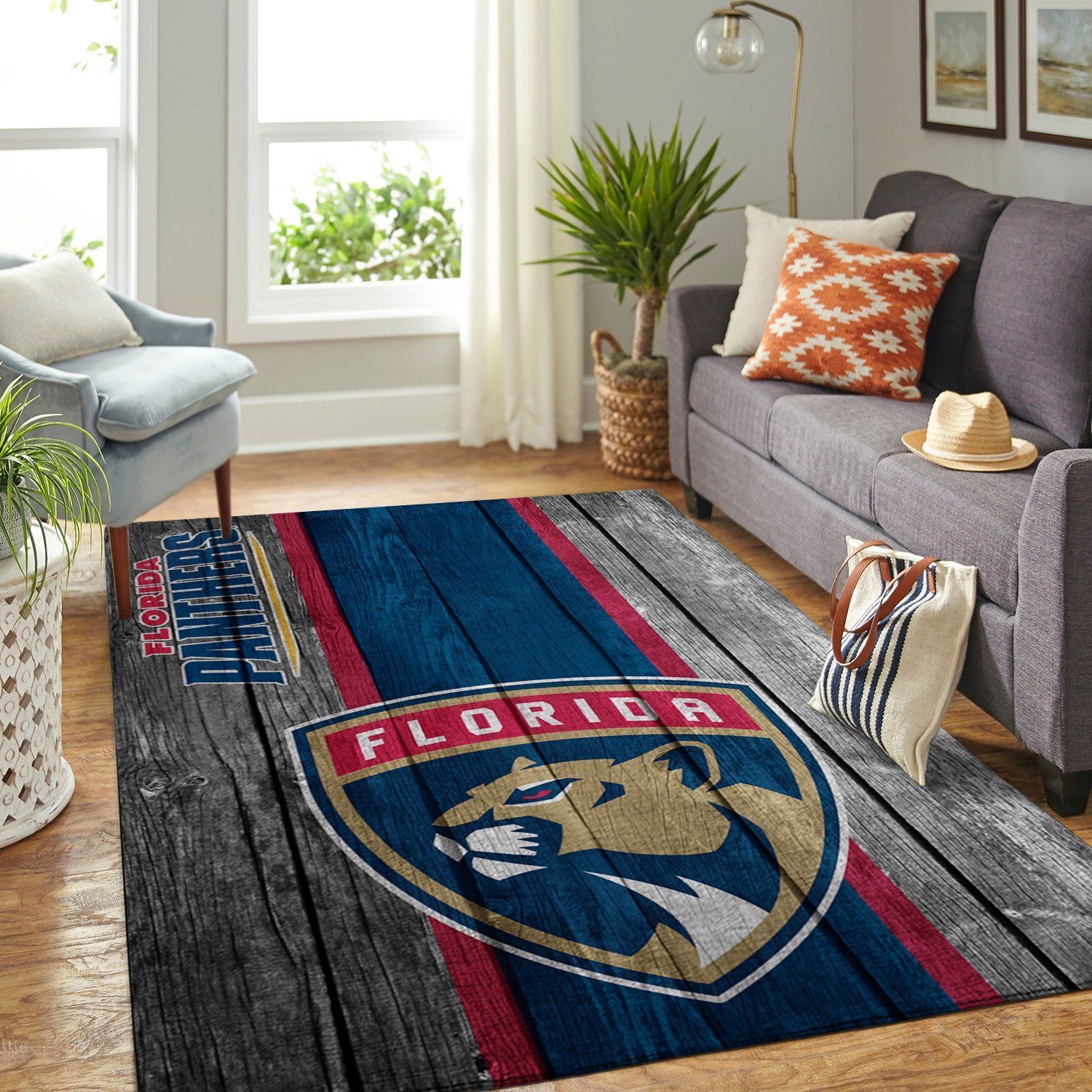 Florida Panthers Nhl Team Logo Wooden Style Nice Gift Home Decor Rectangle Area Rug - Indoor Outdoor Rugs