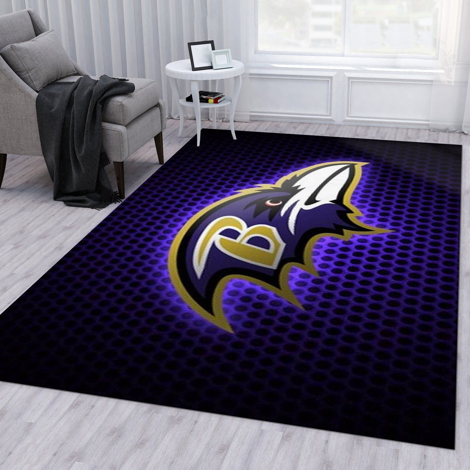 Ravens Grid Nfl Rug Living Room Rug US Gift Decor - Indoor Outdoor Rugs