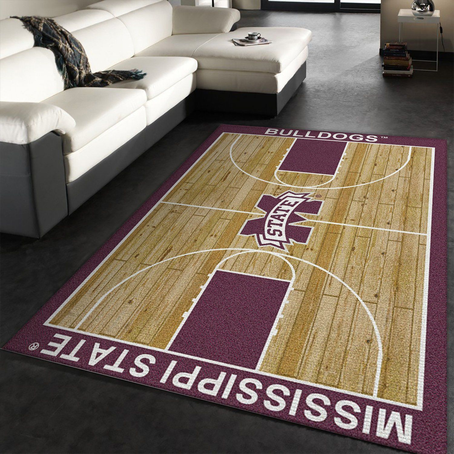 College Home Court Mississippi State Basketball Team Logo Area Rug, Kitchen Rug, US Gift Decor - Indoor Outdoor Rugs