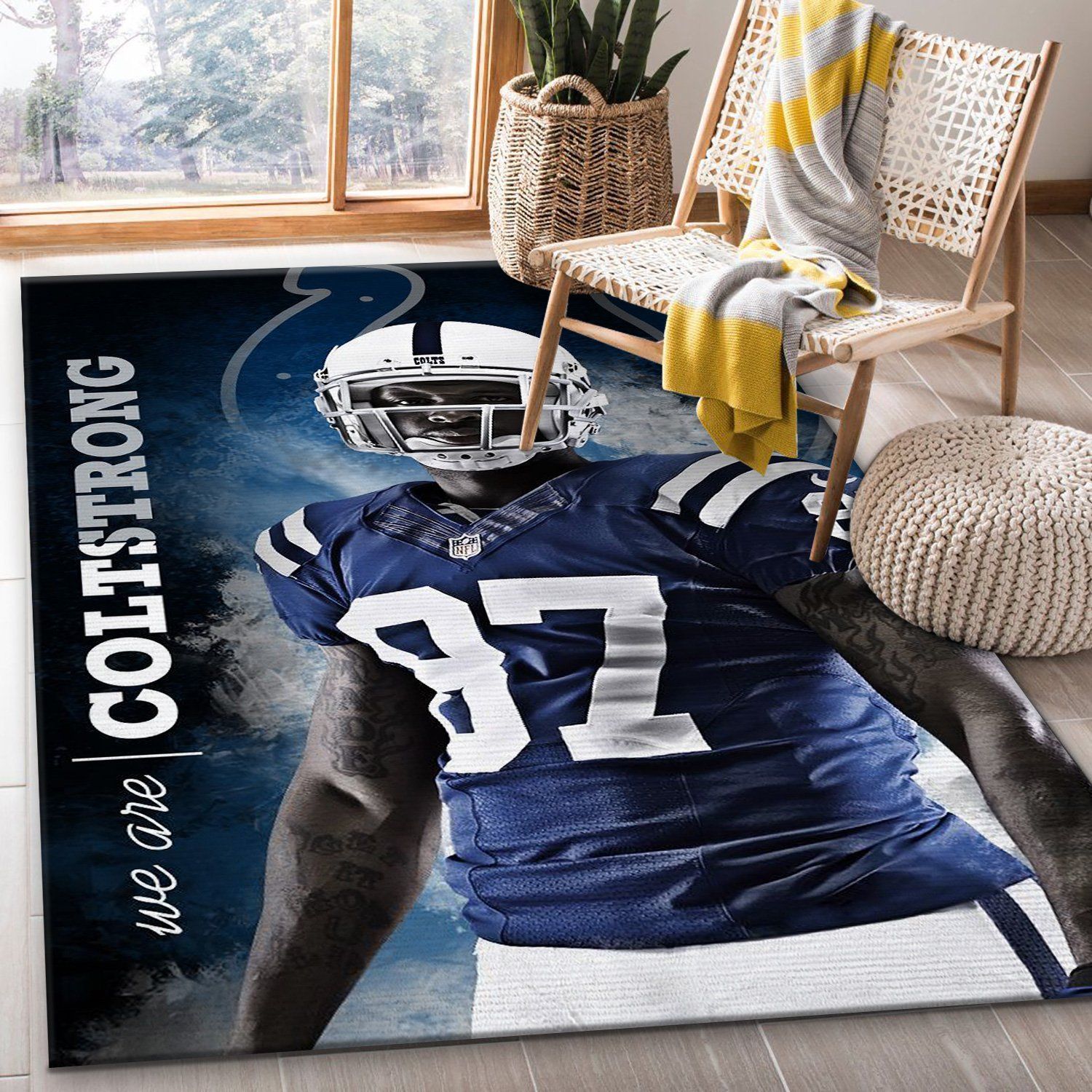 We Are COLTSTRONG Reggie Wayne 87 Indianapolis Colts Area Rug Football Floor Decor The US Decor - Indoor Outdoor Rugs