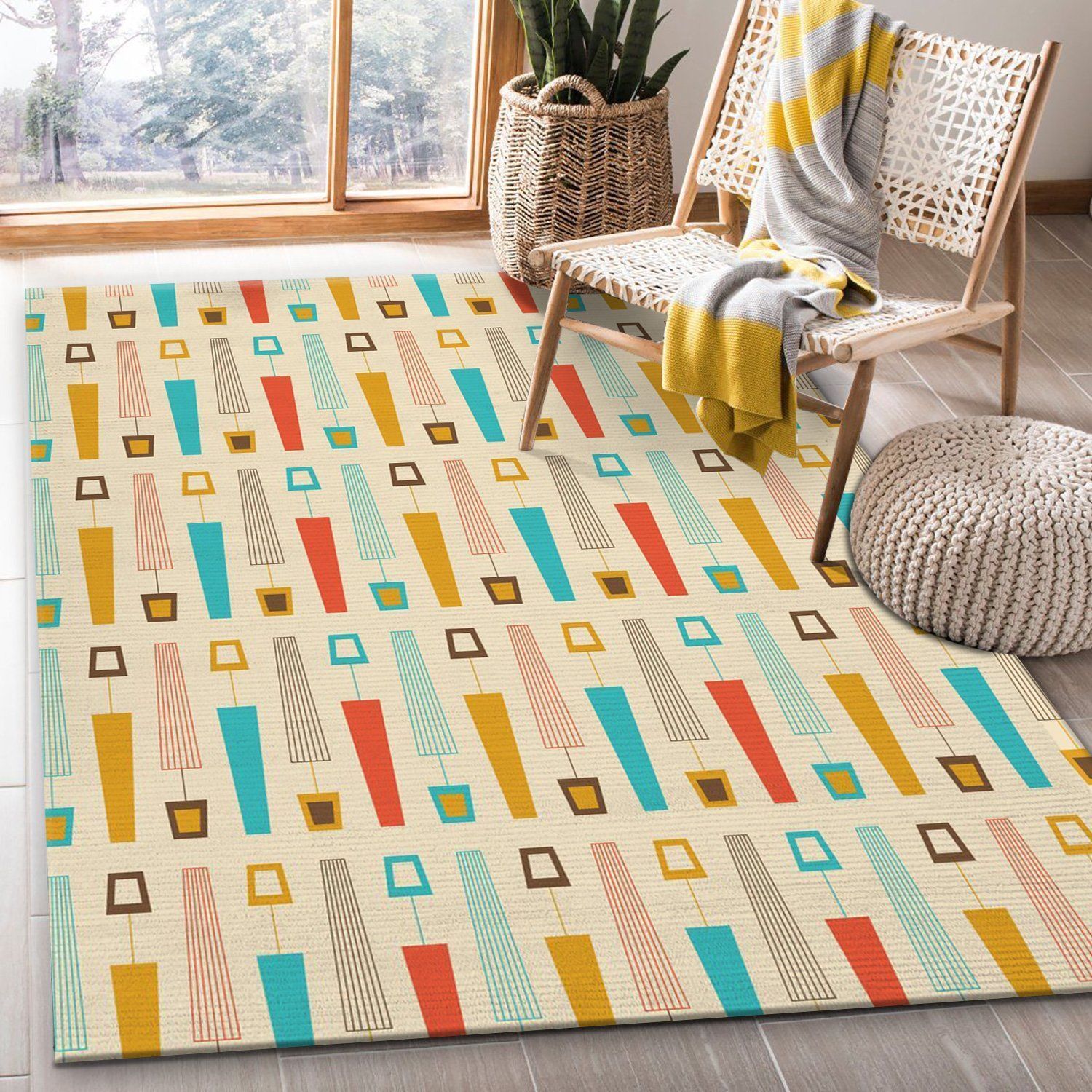 Midcentury Pattern 107 Area Rug, Living Room Rug, Home Decor Floor Decor - Indoor Outdoor Rugs