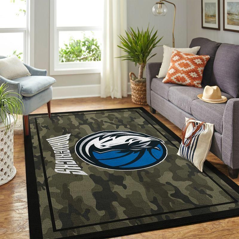 Dallas Mavericks Nba Team Logo Camo Style Rug Room Carpet Custom Area Floor Home Decor - Indoor Outdoor Rugs