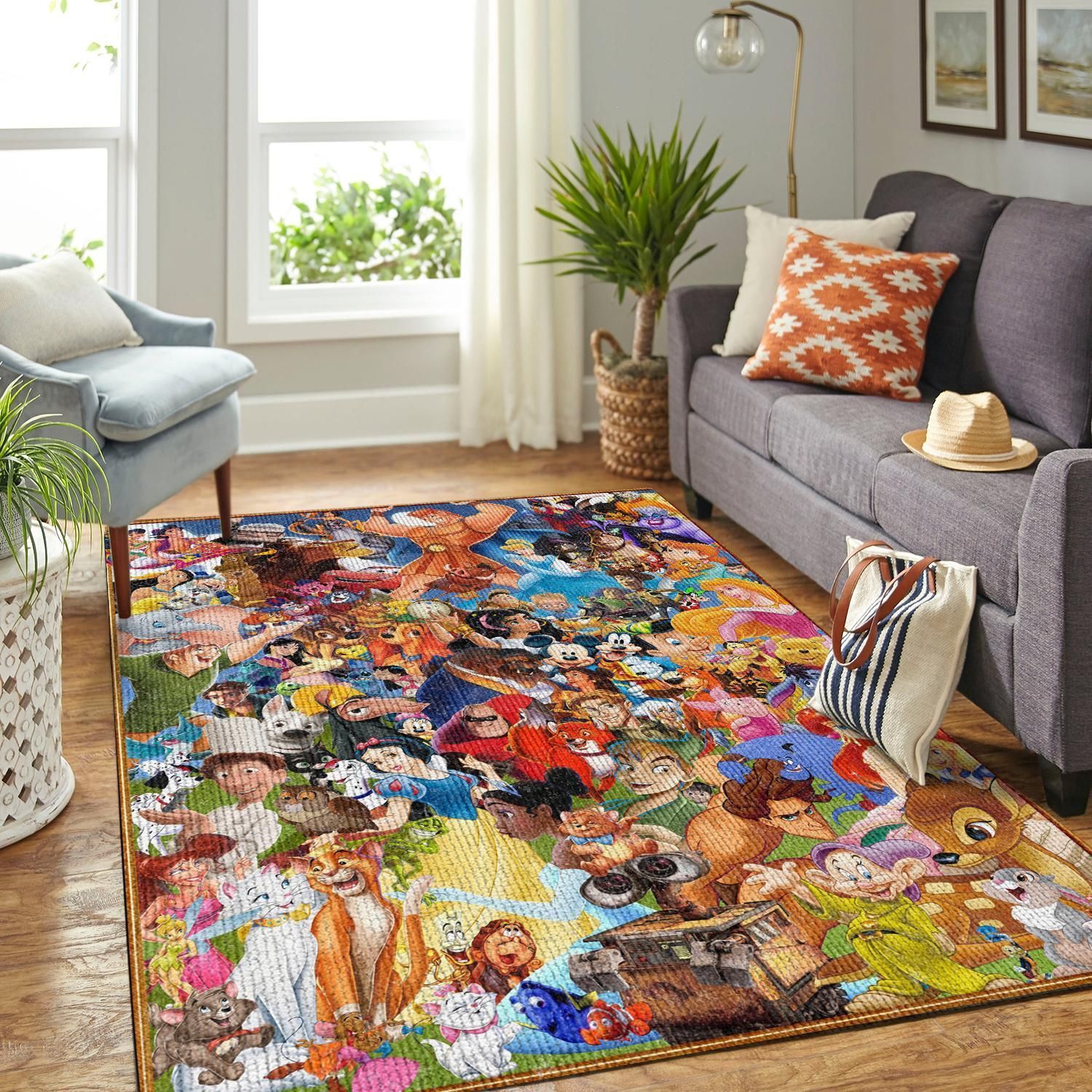 Disney Pixar Movie Characters Princesses Bambi Hercules Mickey Living Room Area Rug For Christmas - Indoor Outdoor Rugs