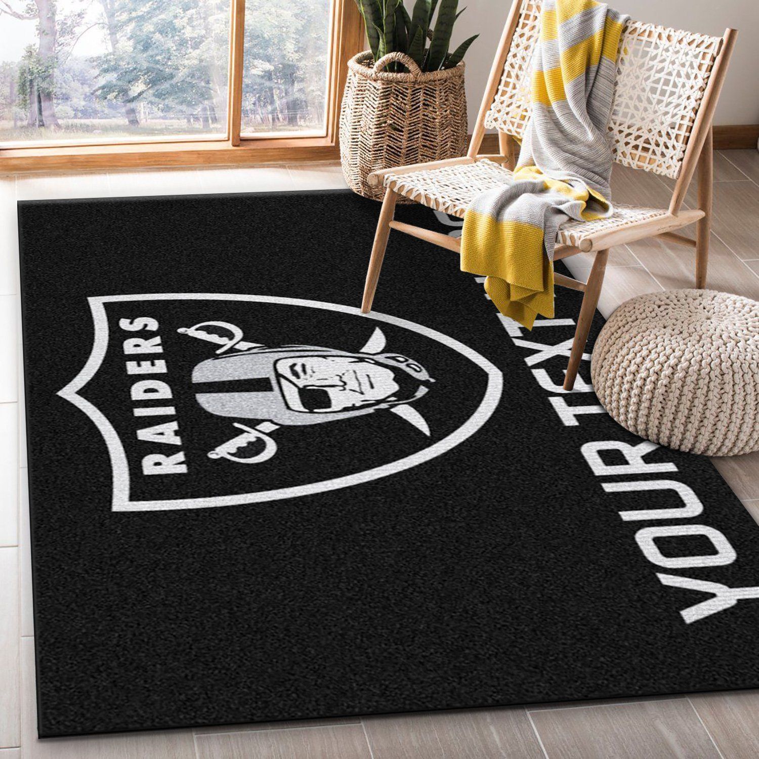 Customizable Las Vegas Raiders Personalized Accent Rug NFL Team Logos Area Rug, Bedroom, US Gift Decor - Indoor Outdoor Rugs