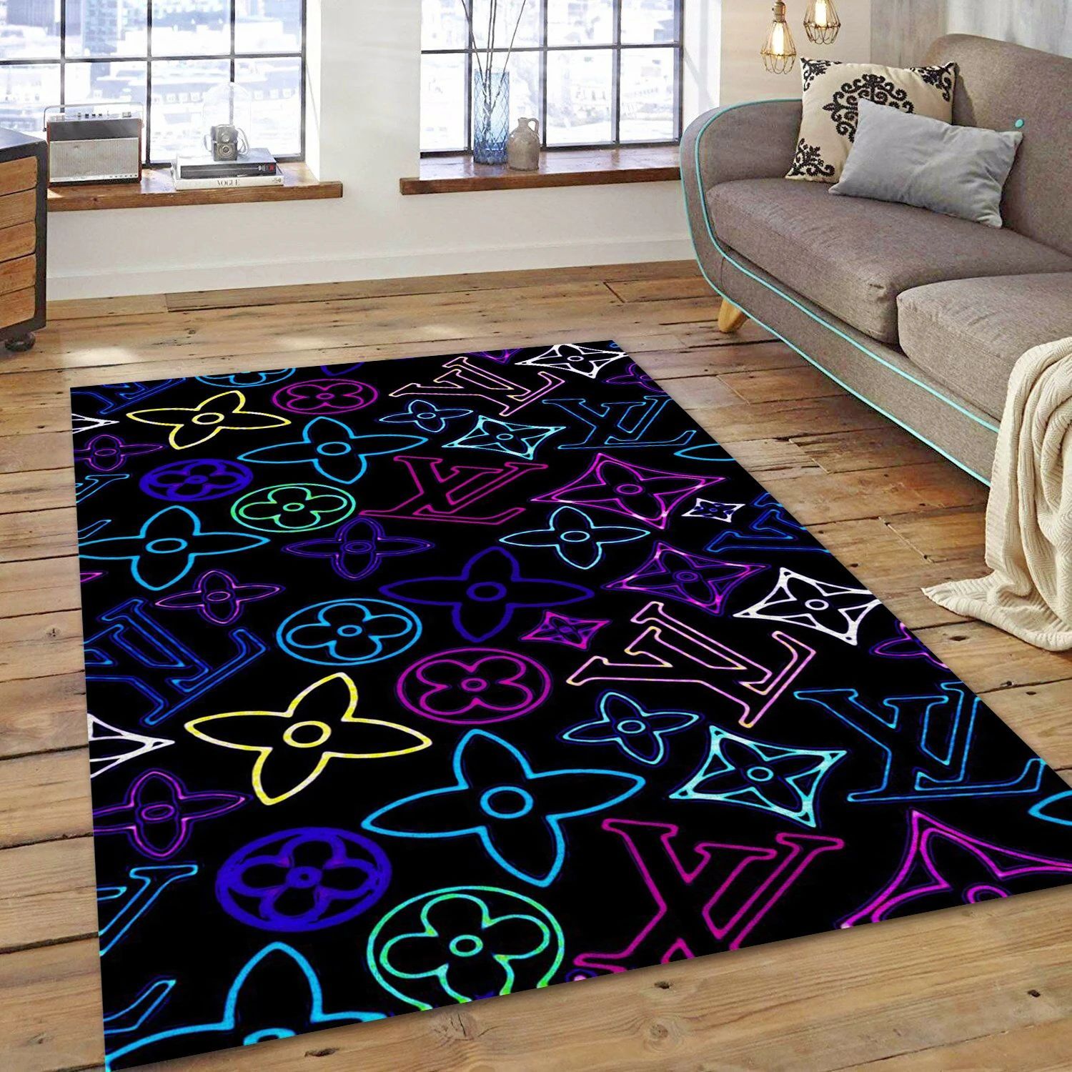 Louis Vuitton Poster Neon Fashion Brand Area Rug, Living Room Rug - Home Decor Floor Decor - Indoor Outdoor Rugs