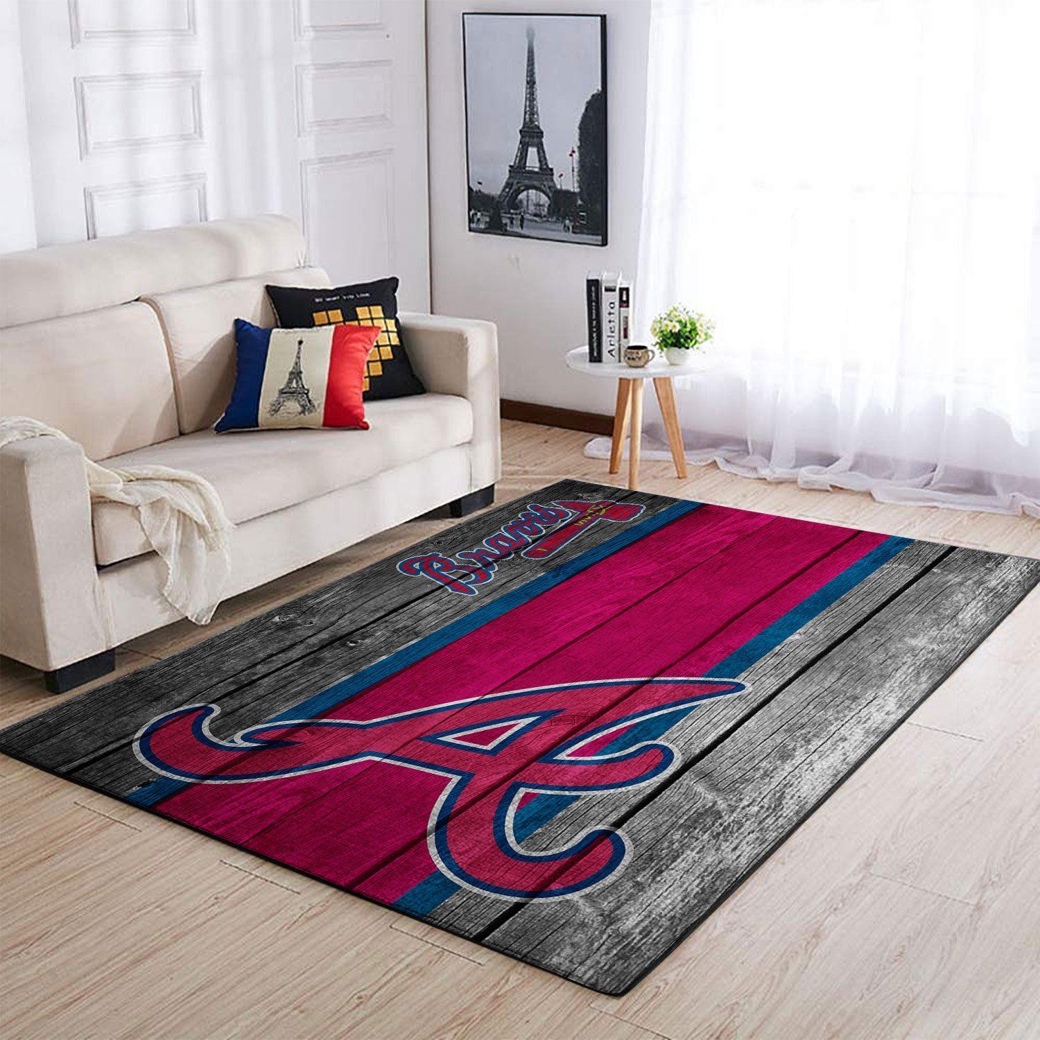 Atlanta Braves Mlb Team Logo Wooden Style Style Nice Gift Home Decor Rectangle Area Rug - Indoor Outdoor Rugs