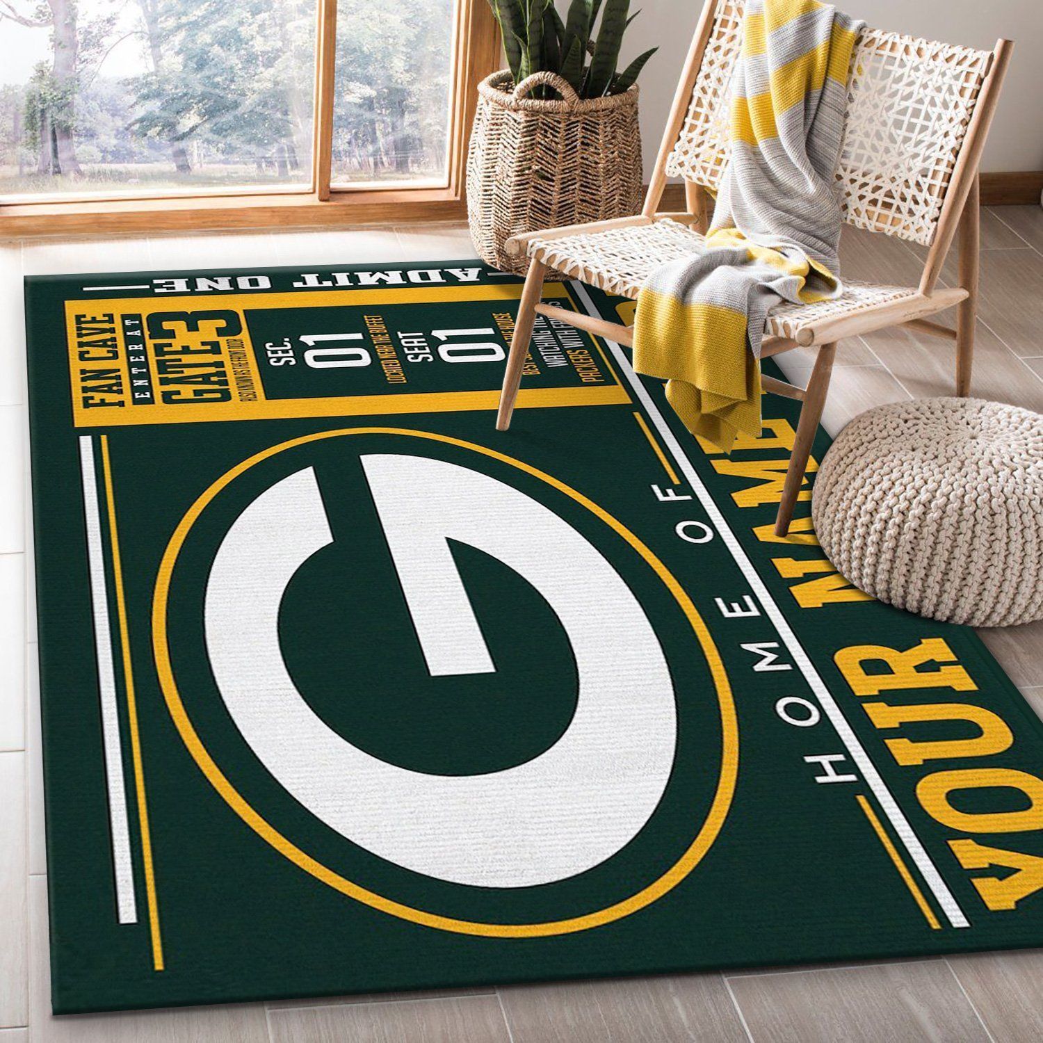 Customizable Green Bay Packers Wincraft Personalized NFL Team Logos Area Rug, Living Room Rug, Family Gift US Decor - Indoor Outdoor Rugs