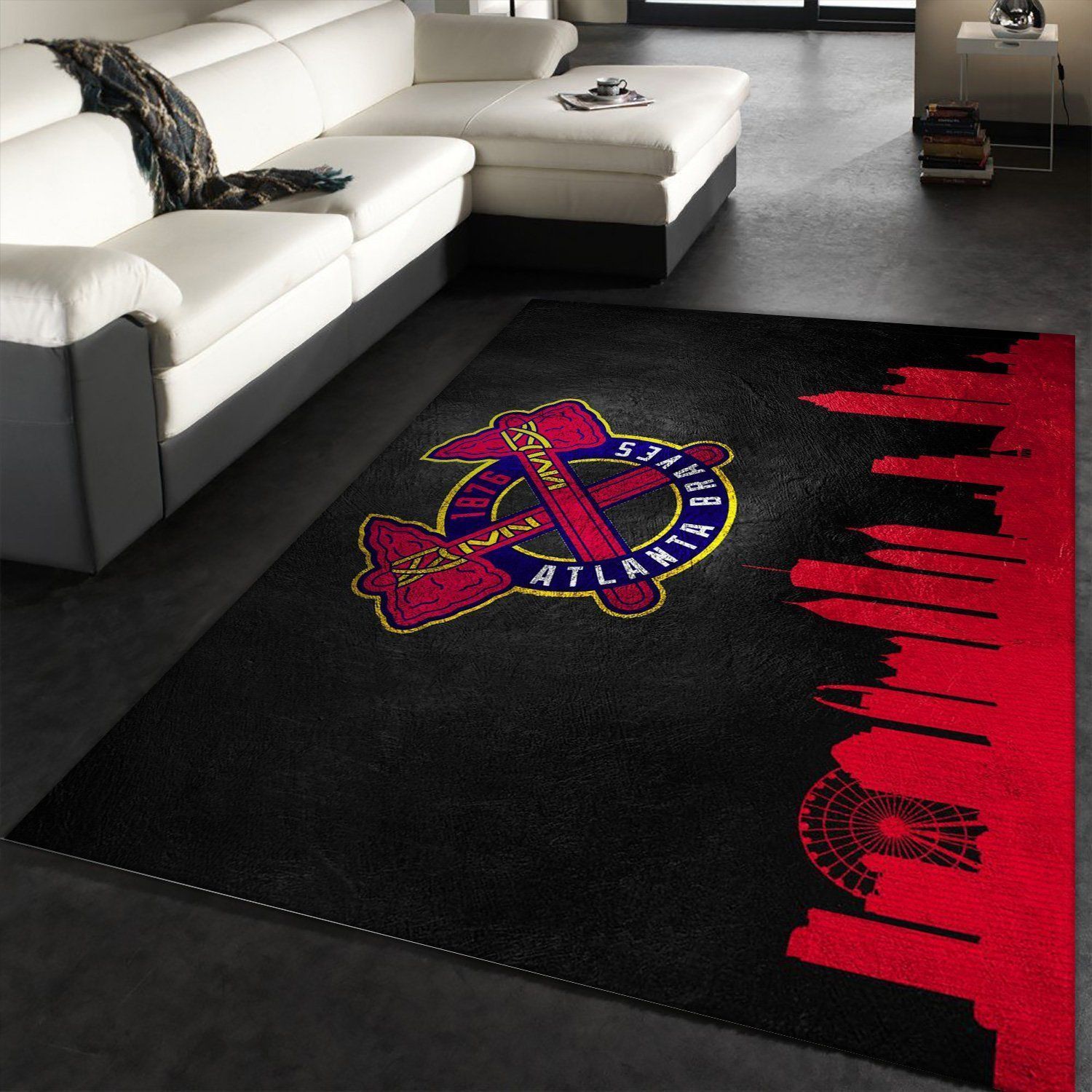 Atlanta Braves Skyline MLB Team Area Rug, Living Room Rug, Home Decor Floor Decor - Indoor Outdoor Rugs