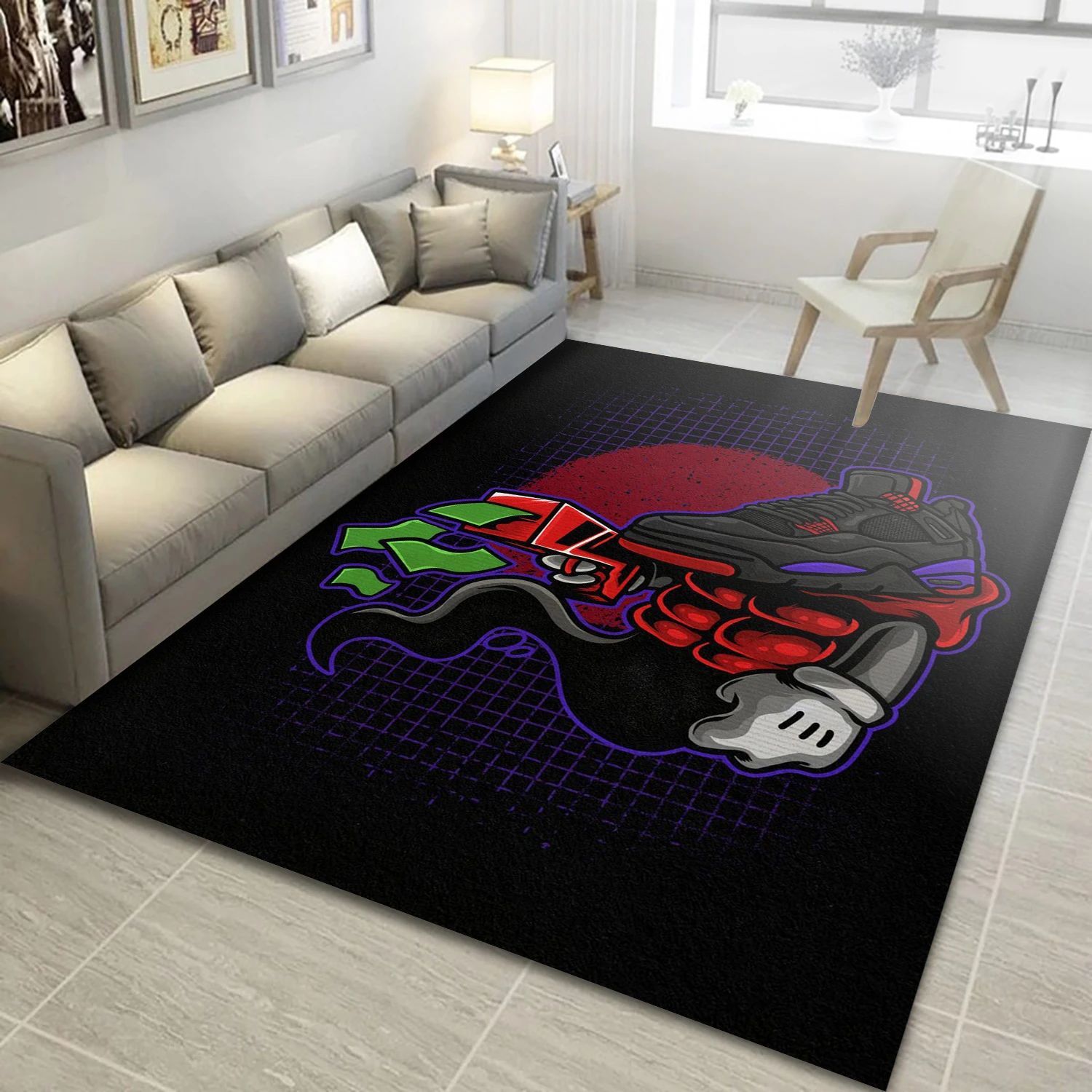 Jordan 4 Cartoon Fashion Logo Area Rug, Living Room Rug - Family US Decor - Indoor Outdoor Rugs