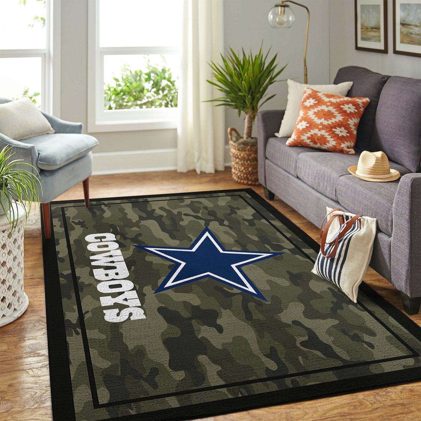 Dallas Cowboys Nfl Team Logo Camo Style Nice Gift Home Decor Rectangle Area Rug - Indoor Outdoor Rugs