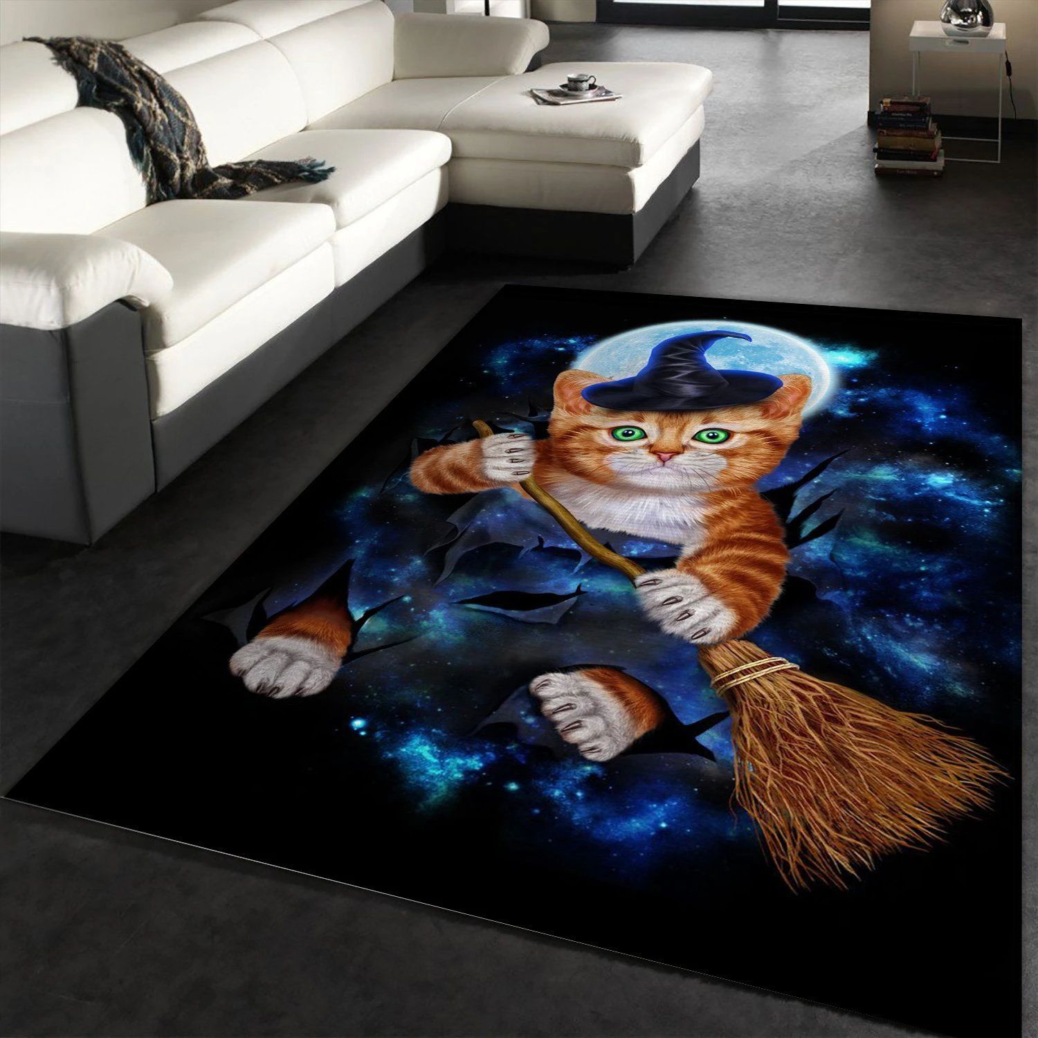 Tabby Cat Witch Halloween Area Rug Carpet Kitchen Rug US Gift Decor - Indoor Outdoor Rugs