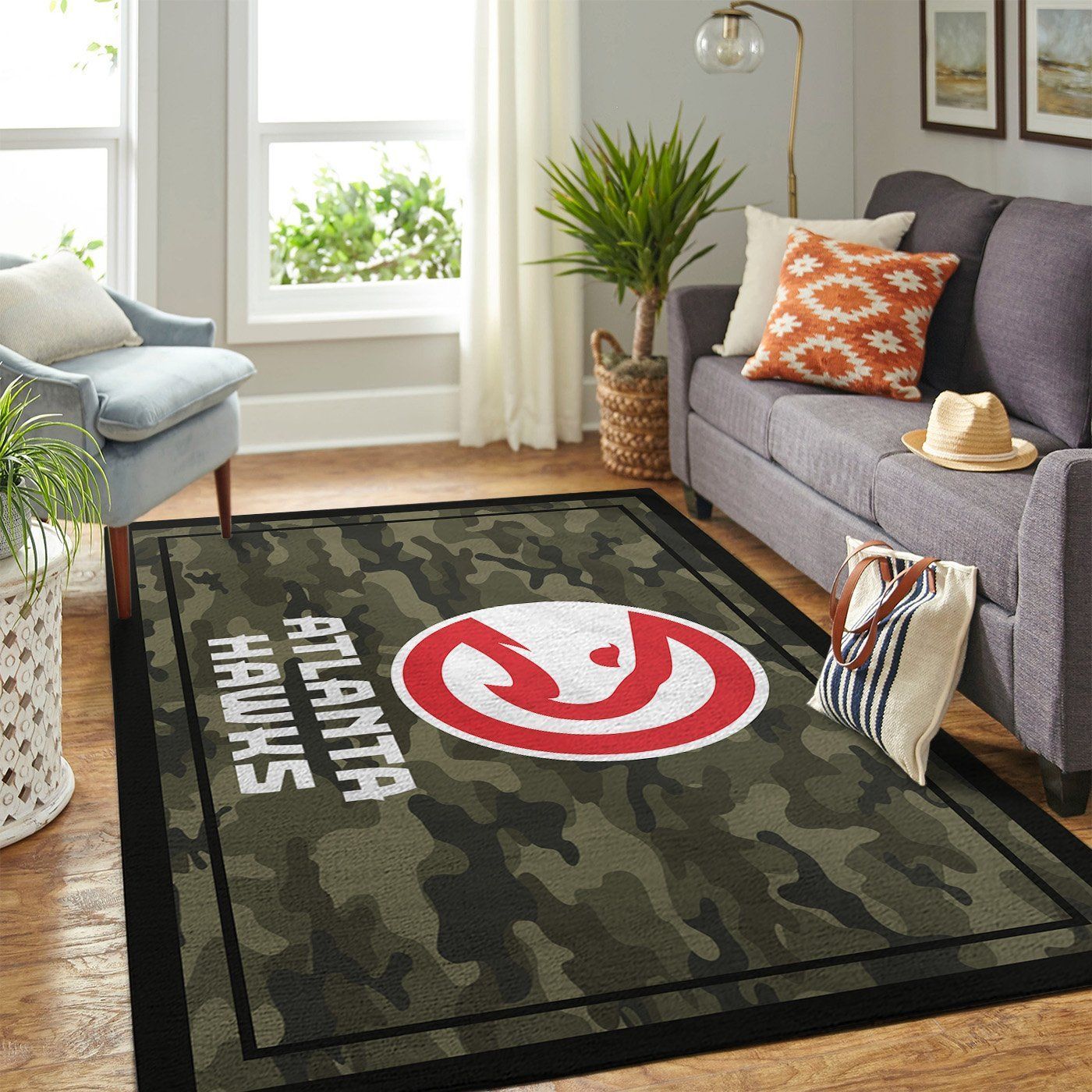 Atlanta Hawks Nba Team Logo Camo Style Nice Gift Home Decor Rectangle Area Rug - Indoor Outdoor Rugs