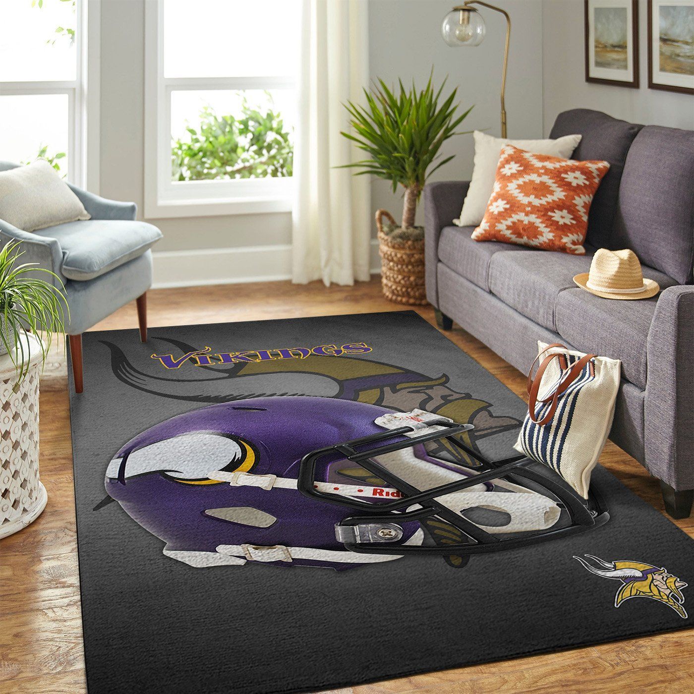 Minnesota Vikings Nfl Team Logo Helmet Nice Gift Home Decor Rectangle Area Rug - Indoor Outdoor Rugs