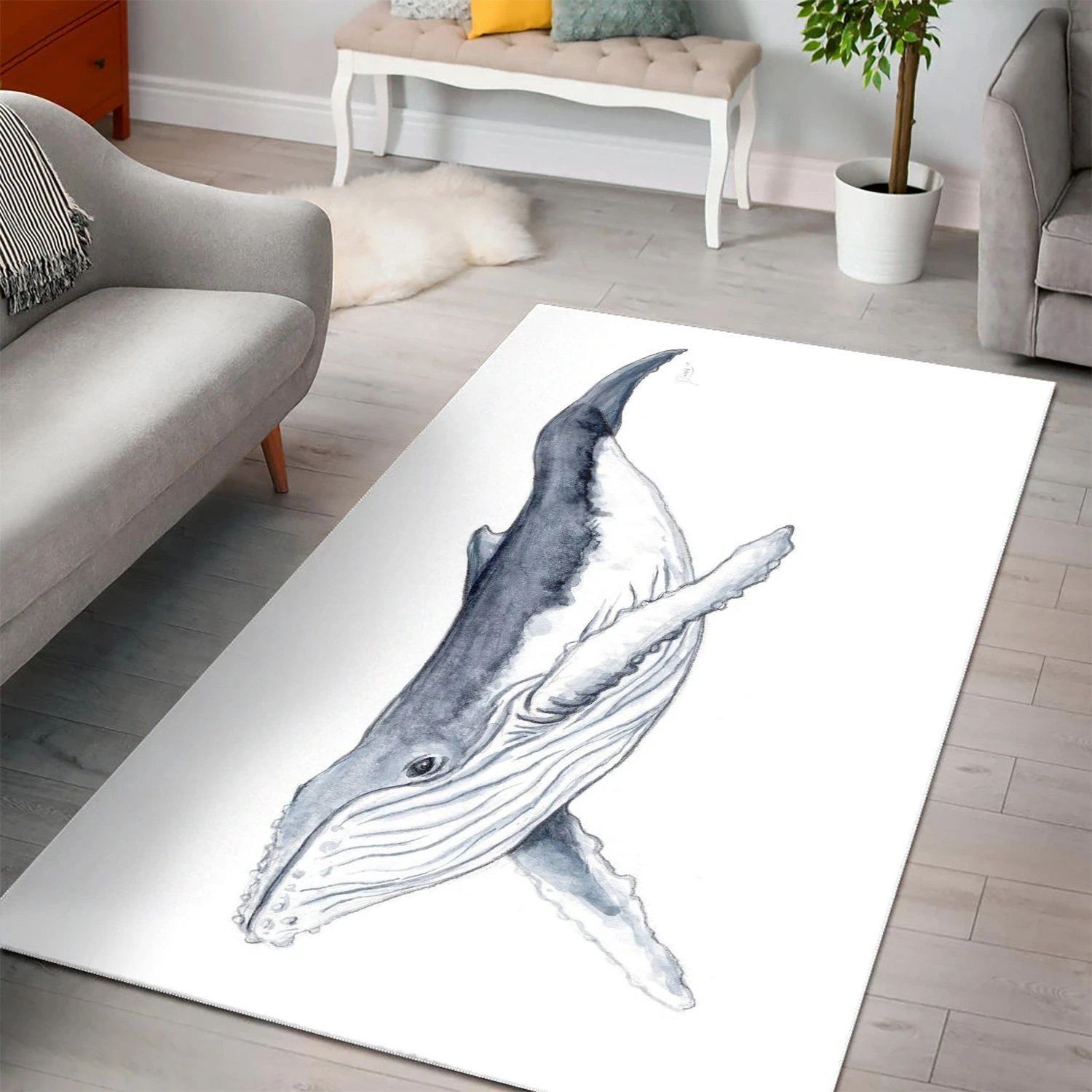 Baby Humpback Whale Carpet Living Room, Christmas Gift, Floor Decor Home Decor - Indoor Outdoor Rugs