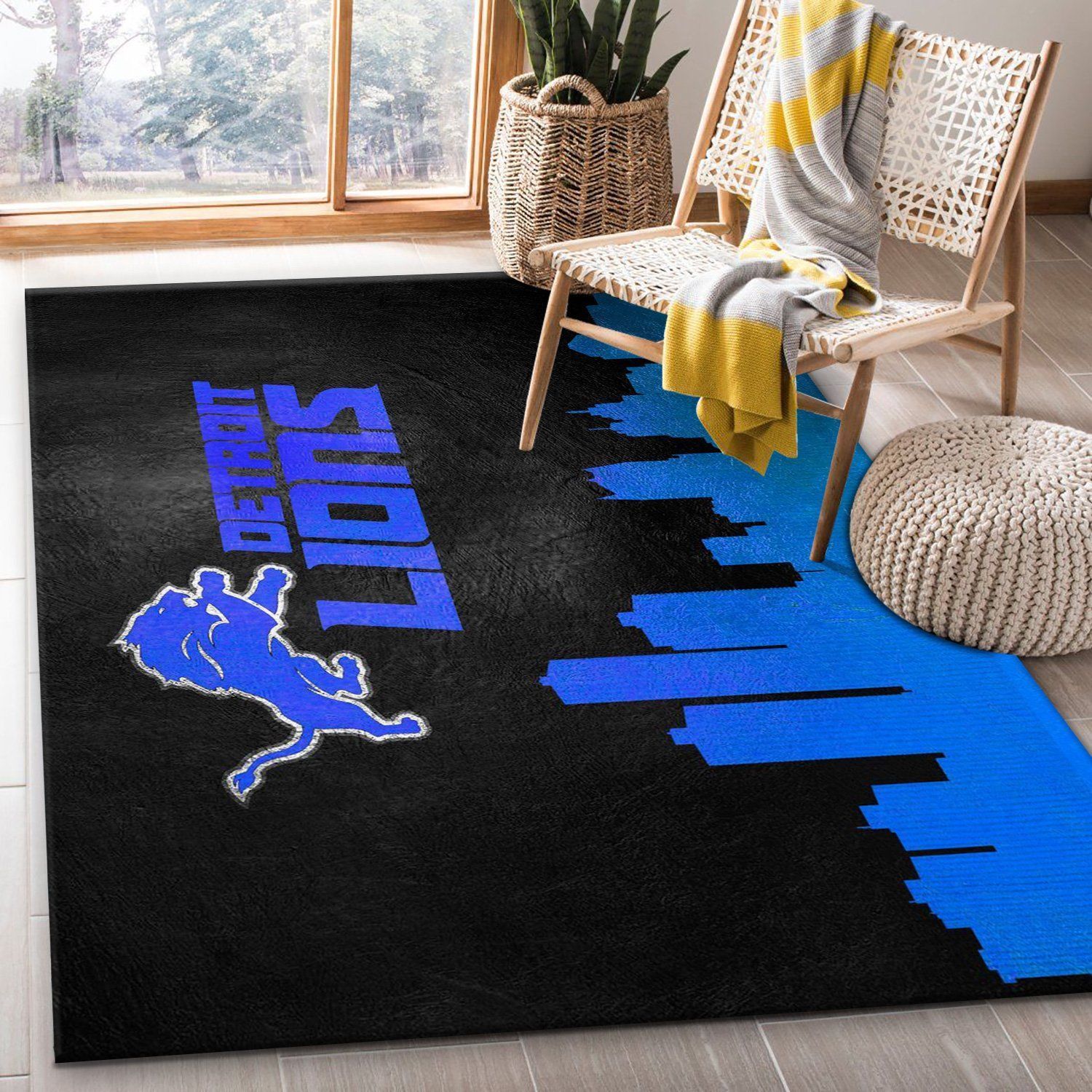 Detroit Lions Skyline NFL Area Rug Carpet, Kitchen Rug, Christmas Gift US Decor - Indoor Outdoor Rugs