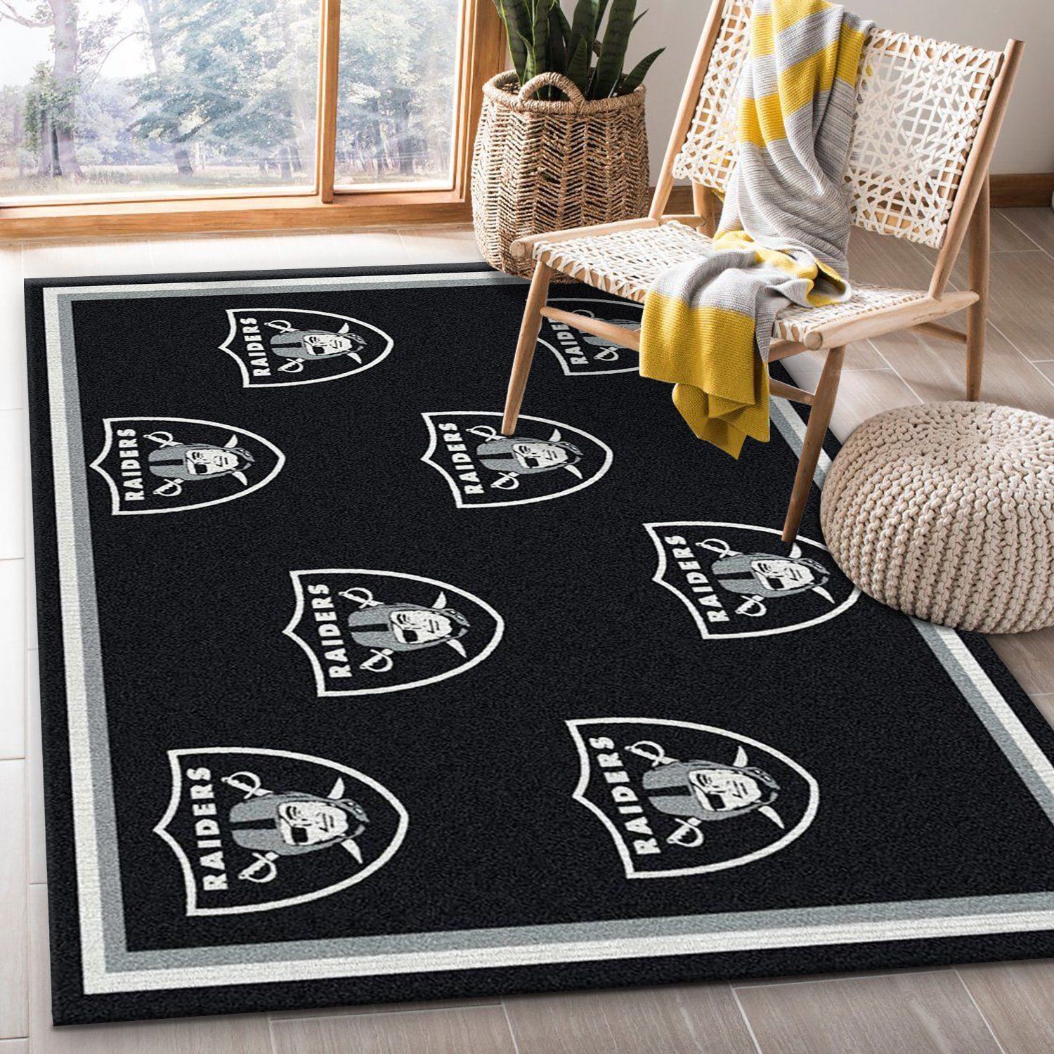 Oakland Raiders Repeat Rug Nfl Team Area Rug, Living Room Rug, Family Gift US Decor - Indoor Outdoor Rugs