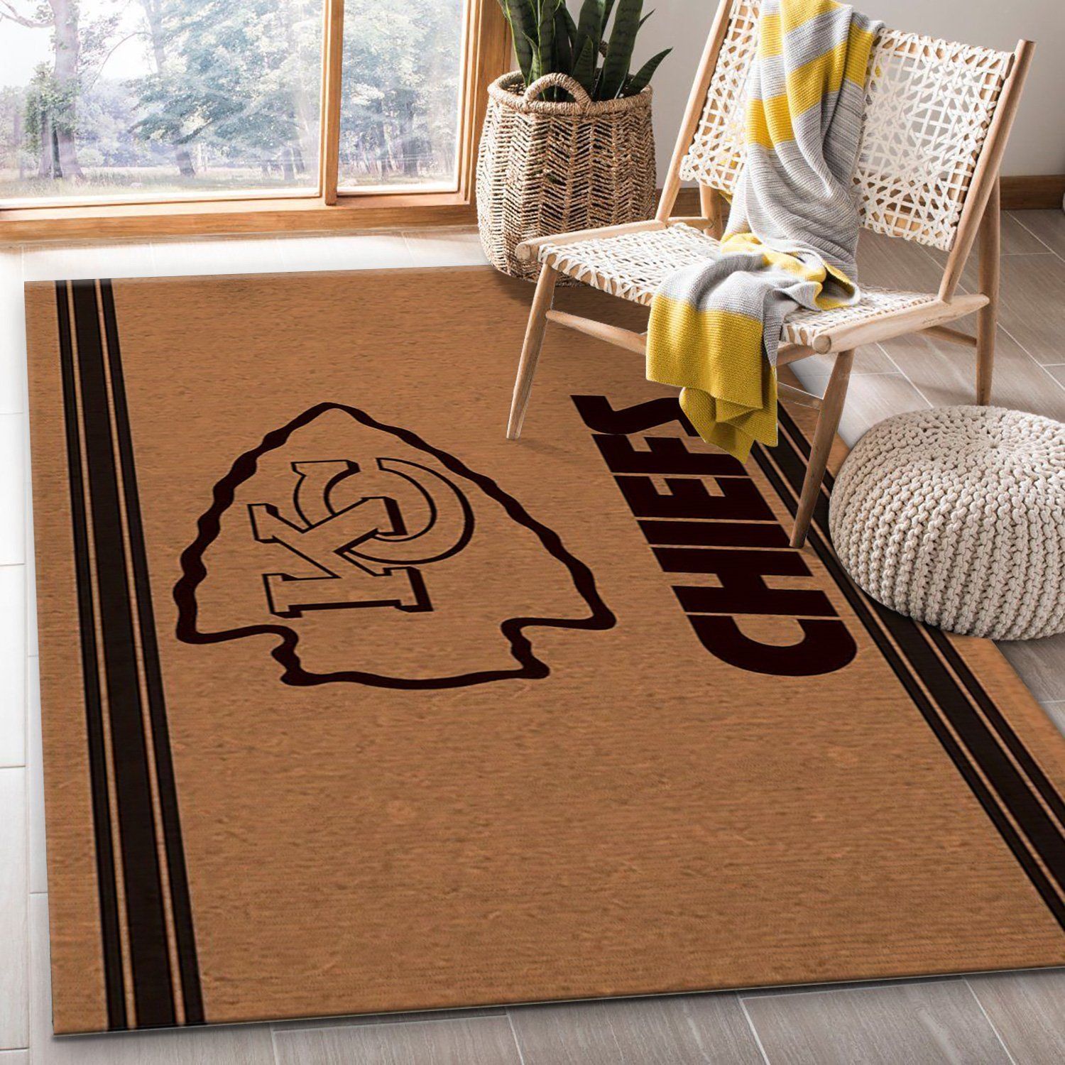 Kansas City Chiefs Brown Logo NFL Team Logos Area Rug, Kitchen Rug, US Gift Decor - Indoor Outdoor Rugs