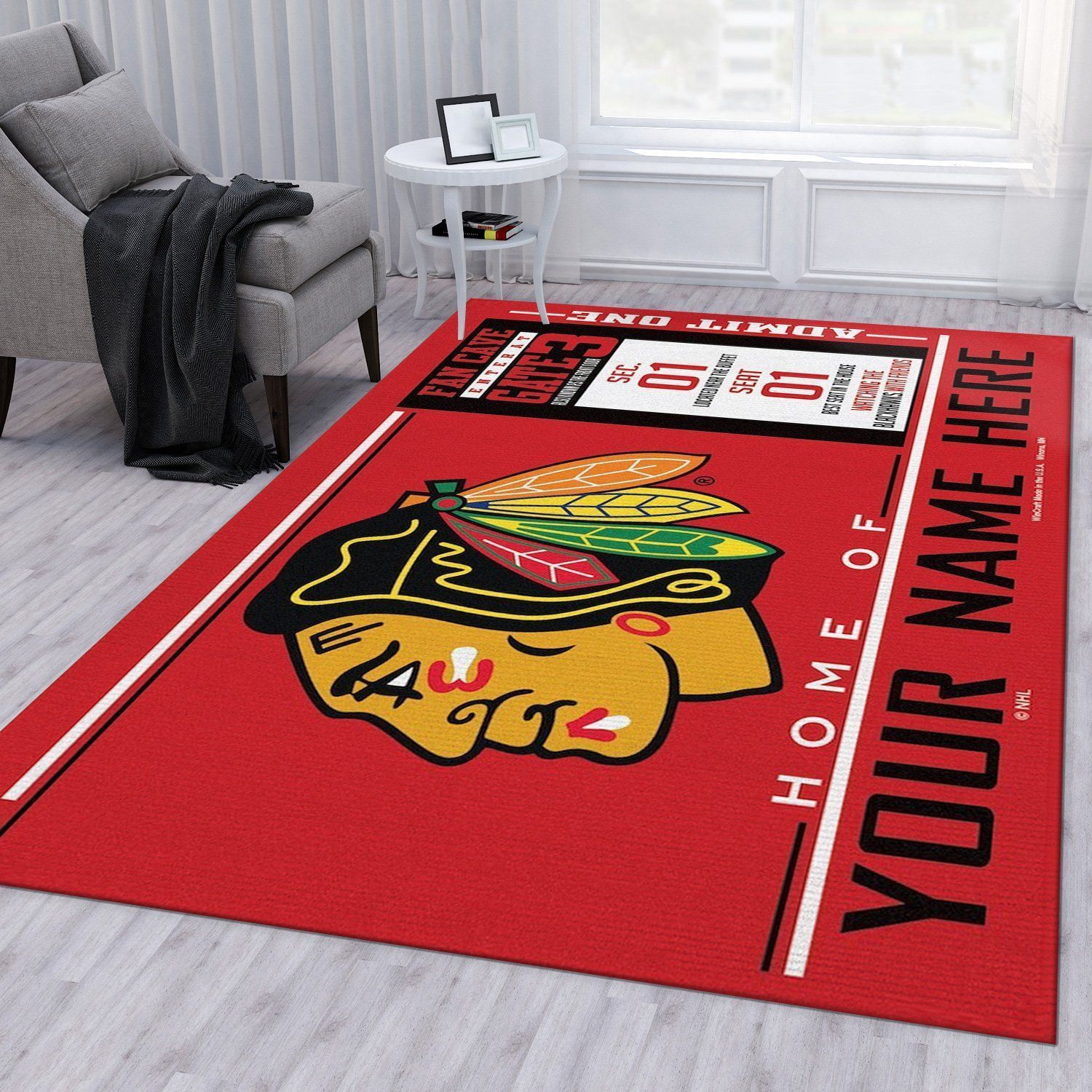 Customizable Chicago Blackhawks Wincraft Personalized NHL Rug Bedroom Rug Family Gift - Indoor Outdoor Rugs