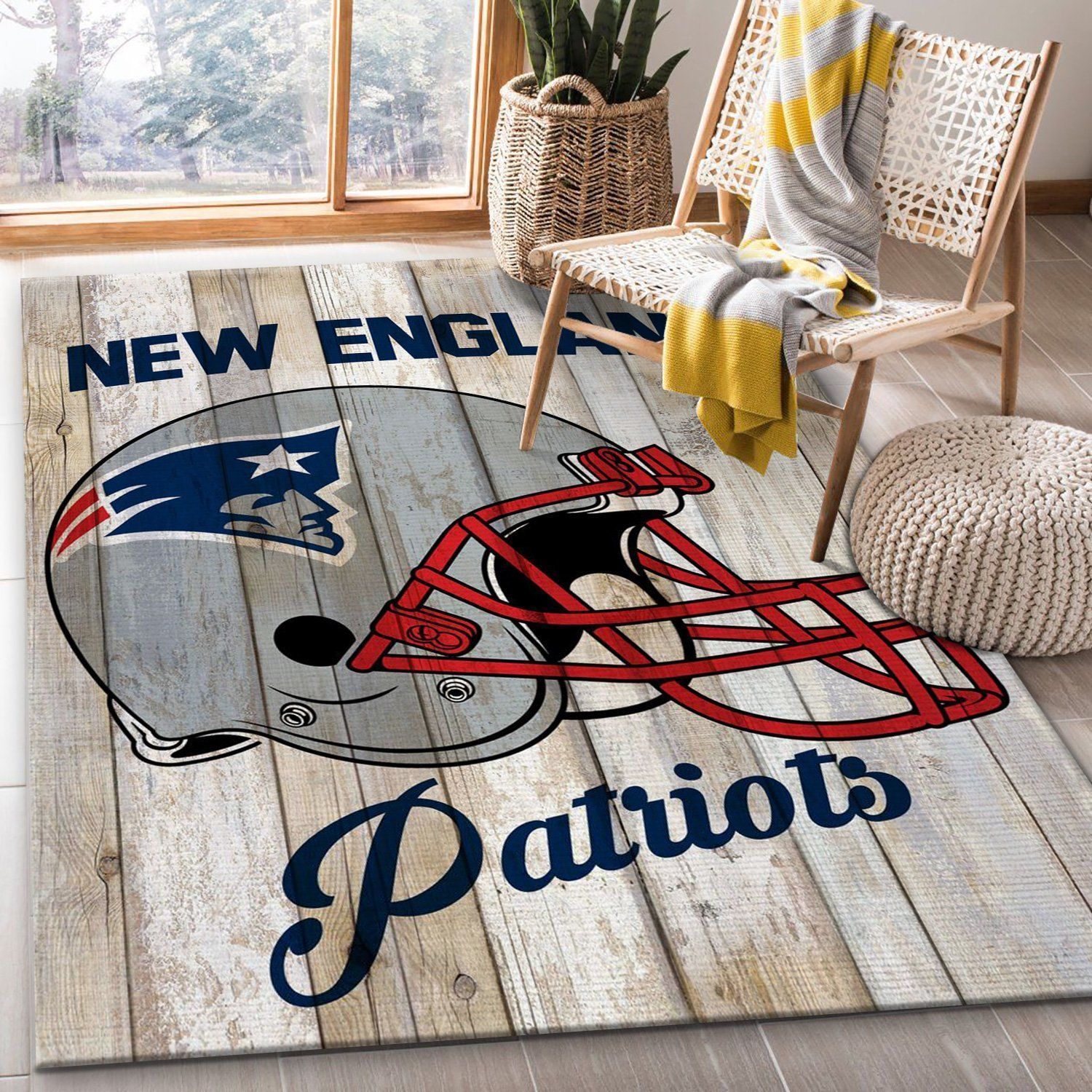 New England Patriots Wood Nfl Rug Living Room Rug Christmas Gift US Decor - Indoor Outdoor Rugs