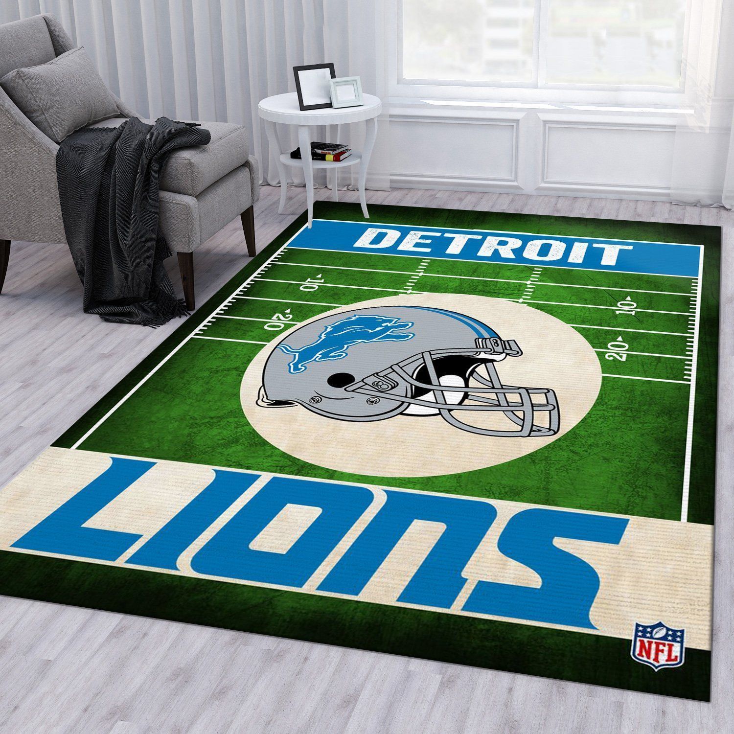 Detroit Lions End Zone Nfl Area Rug Living Room Rug US Gift Decor - Indoor Outdoor Rugs