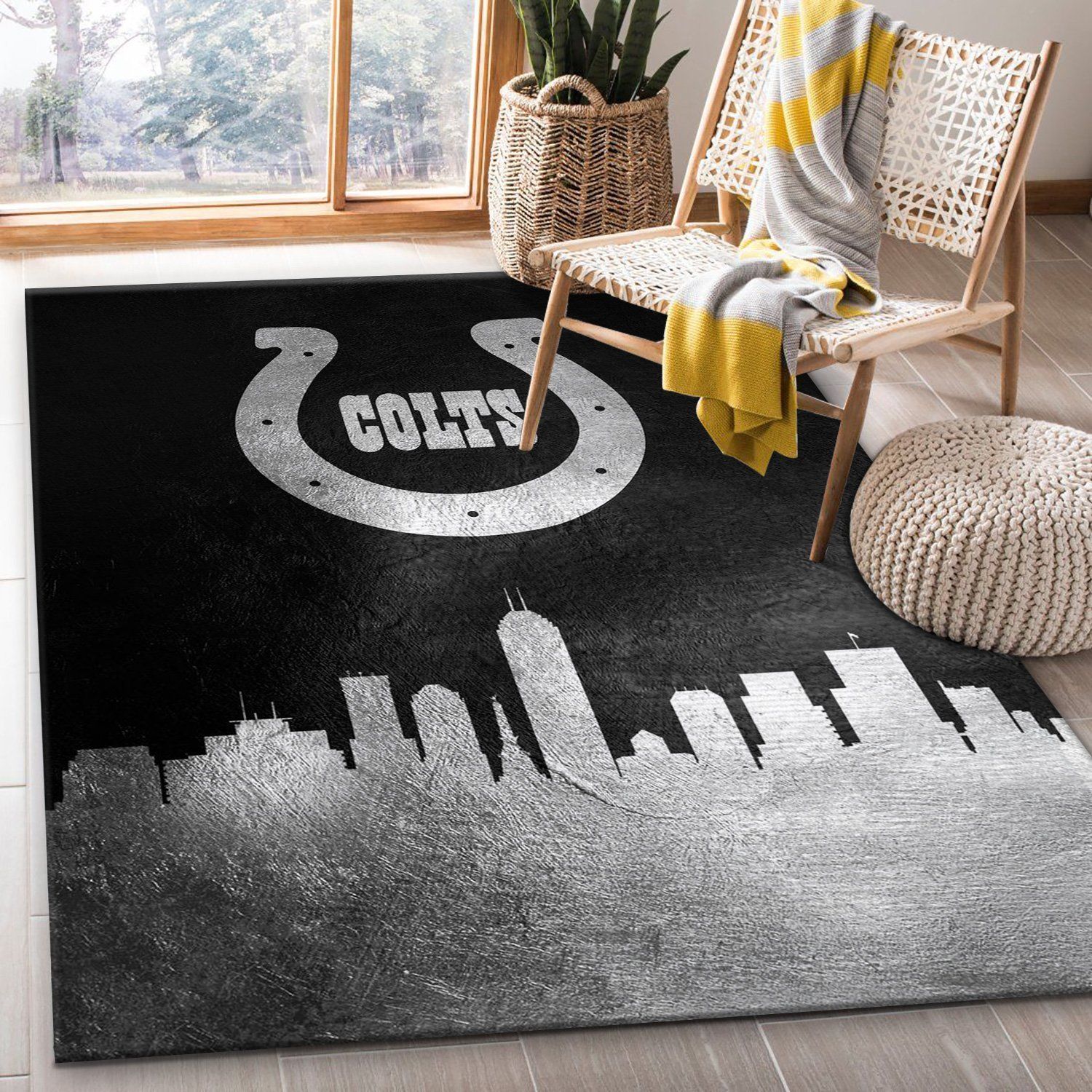 Indiana Colts Skyline NFL Area Rug, Bedroom, Christmas Gift US Decor - Indoor Outdoor Rugs