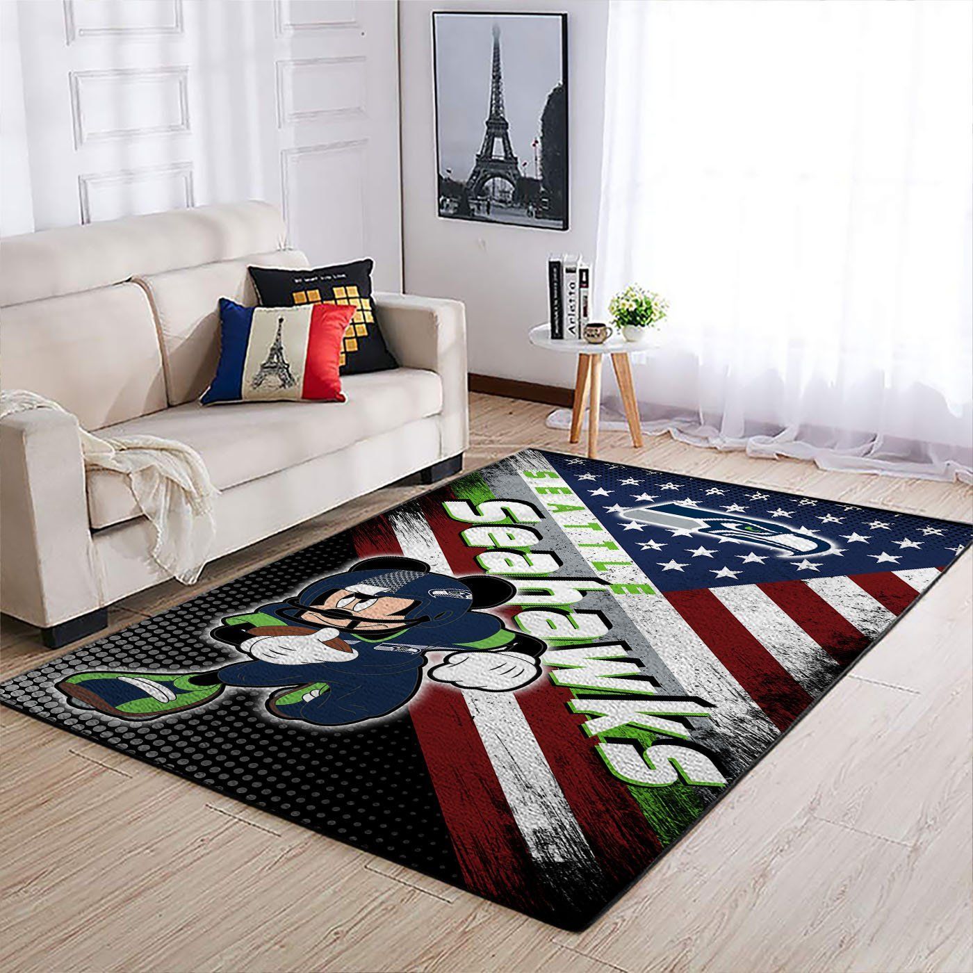 Seattle Seahawks Nfl Team Logo Mickey Us Style Nice Gift Home Decor Rectangle Area Rug - Indoor Outdoor Rugs