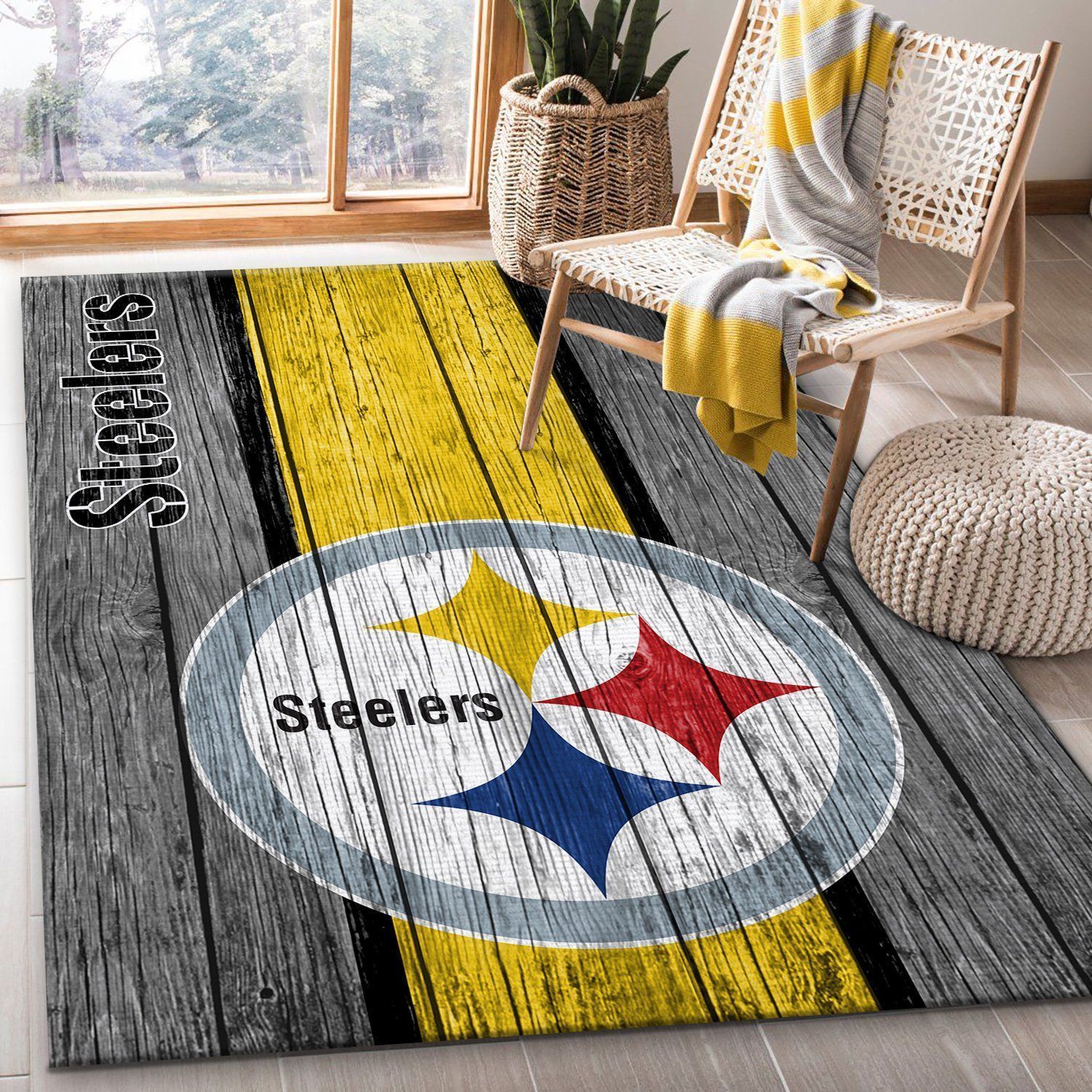 Pittsburgh Steelers NFL Team Logo Wooden Style Style Nice Gift Home Decor Rectangle Area Rug - Indoor Outdoor Rugs