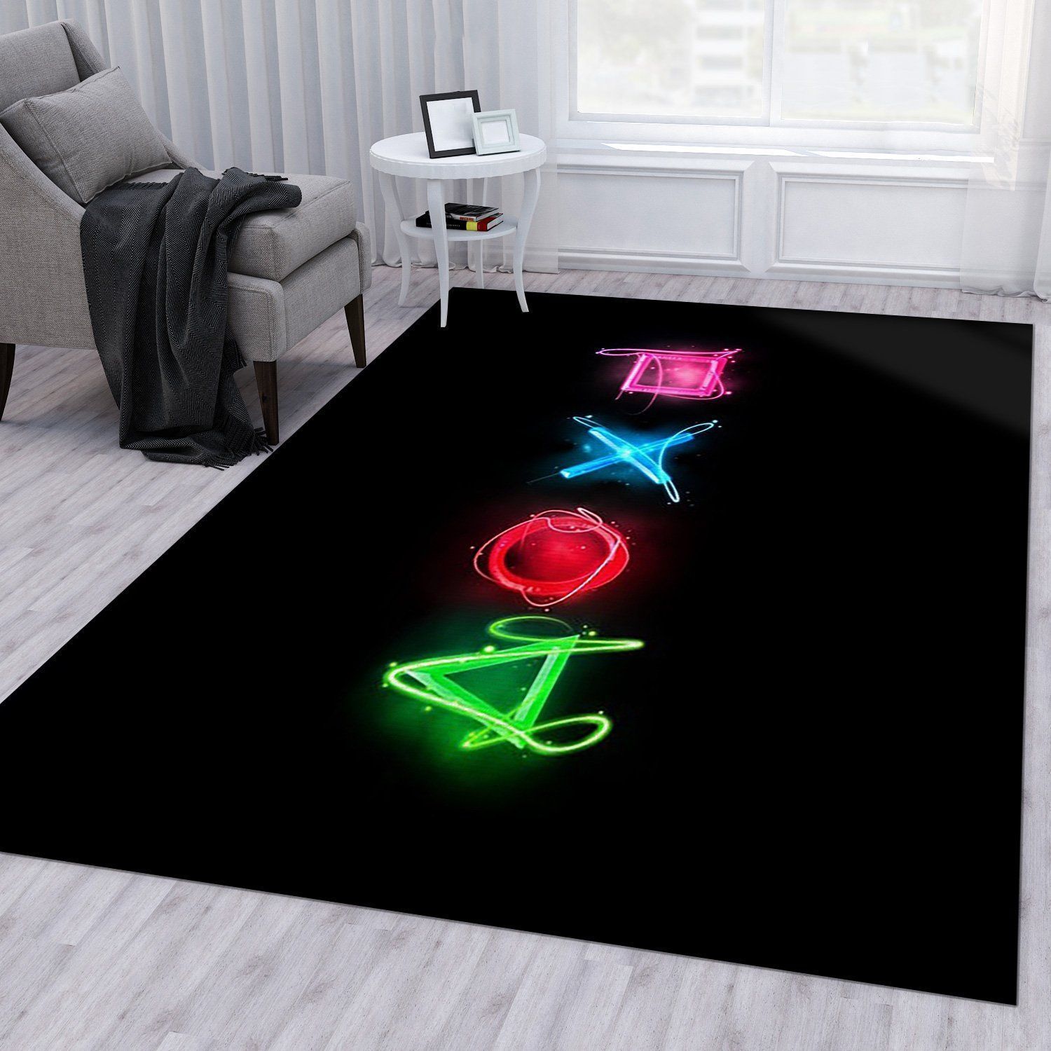 Playstation Symbols Graphics Area Rug Bedroom Rug Home Decor Floor Decor - Indoor Outdoor Rugs